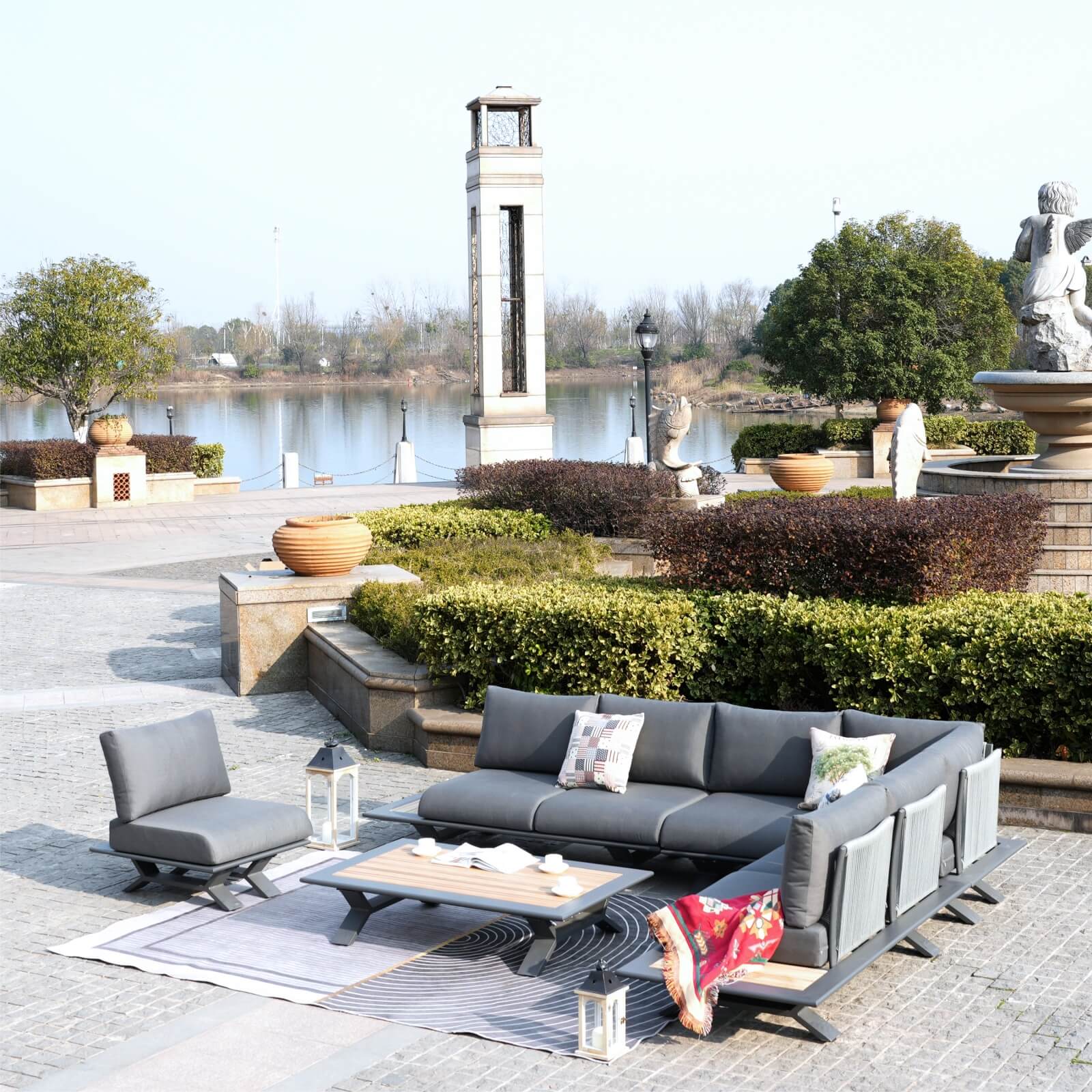 High-grade teak handrails aluminum dew pipe sofa garden set（PAS-2323） - Abrihome