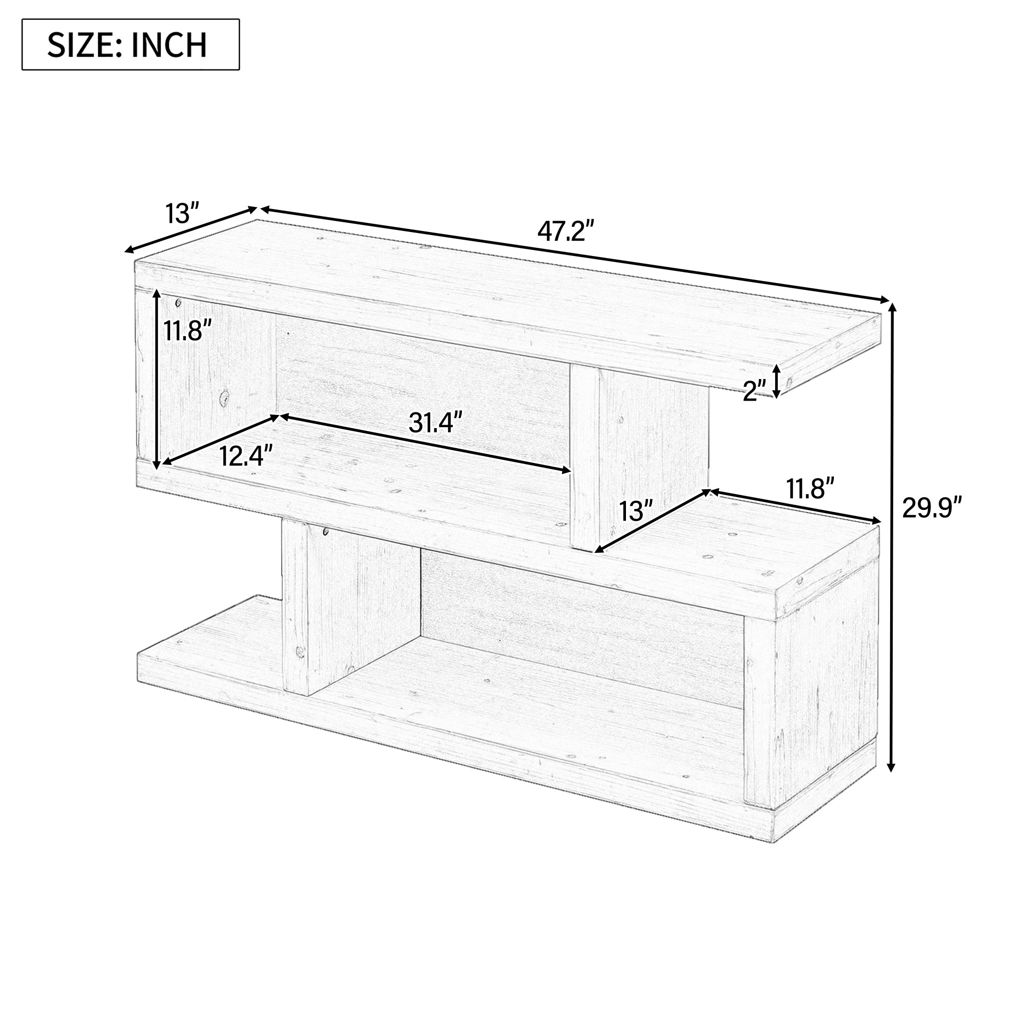 TREXM Retro Console Table with Symmetrical 2-Tier Open Shelf for Entryway and Living Room (Natural)