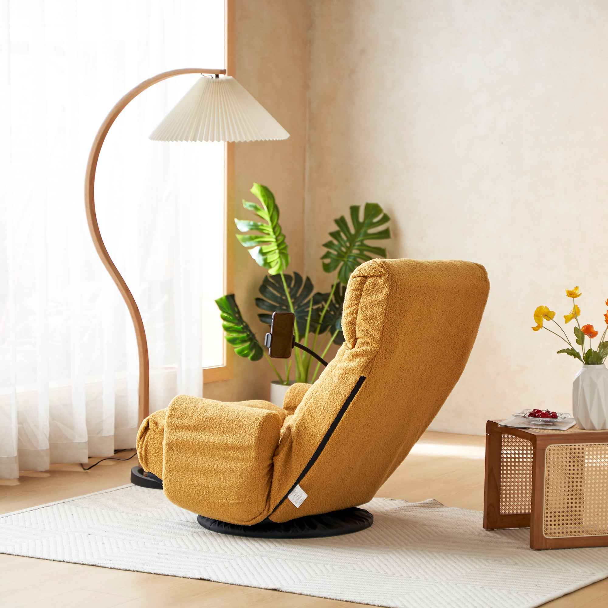 Adjustable Yellow Swivel Lounge Chair with 360-Degree Rotating Seat and Headrest Support, Leisure Chair Deck Chair - Game Chair for Living Room