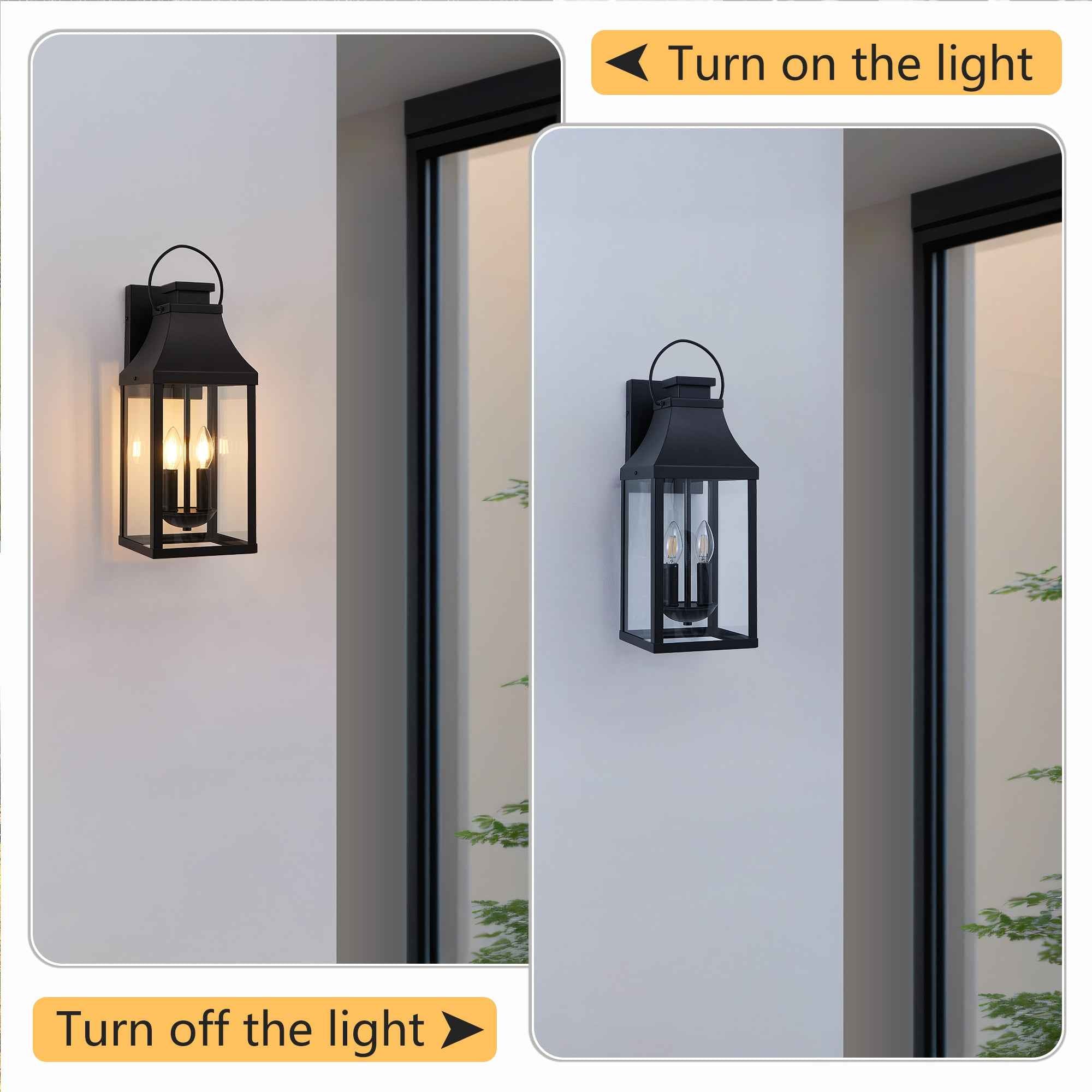 20'' Outdoor Wall Light, Porch Light Outdoor Wall Sconce Lantern, 2-Light Modern Black Exterior Lighting Fixture Wall Mount, Outside Light for House Garage, 1-Pack