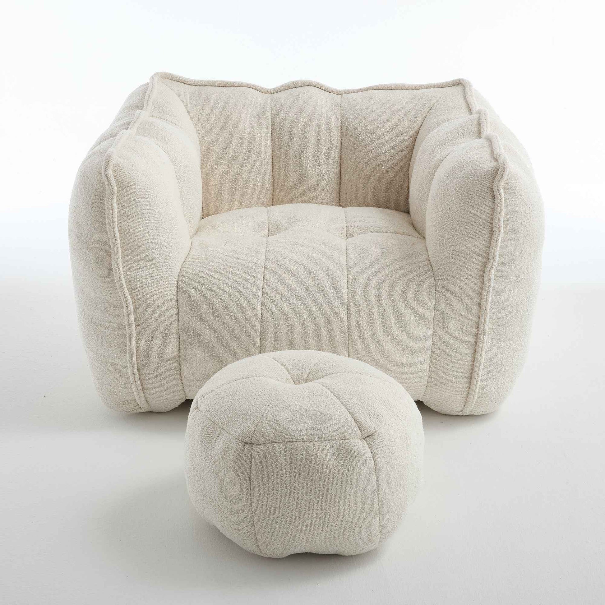Soft Chenille Bean Bag Chair with High Resilient Foam for Living Room and Bedroom, Comfortable Square Lazy Sofa with Footstool for Adults