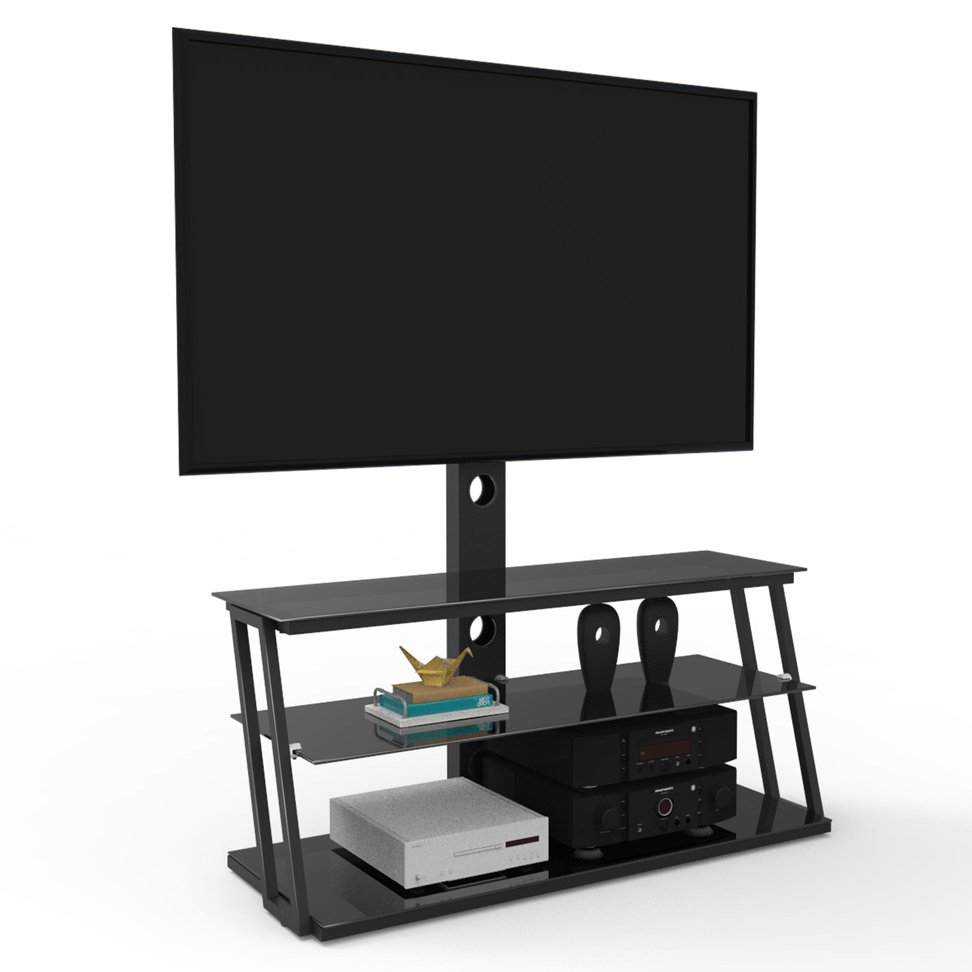 Black Multi-Function Angle And Height Adjustable Tempered Glass  TV Stand - Abrihome