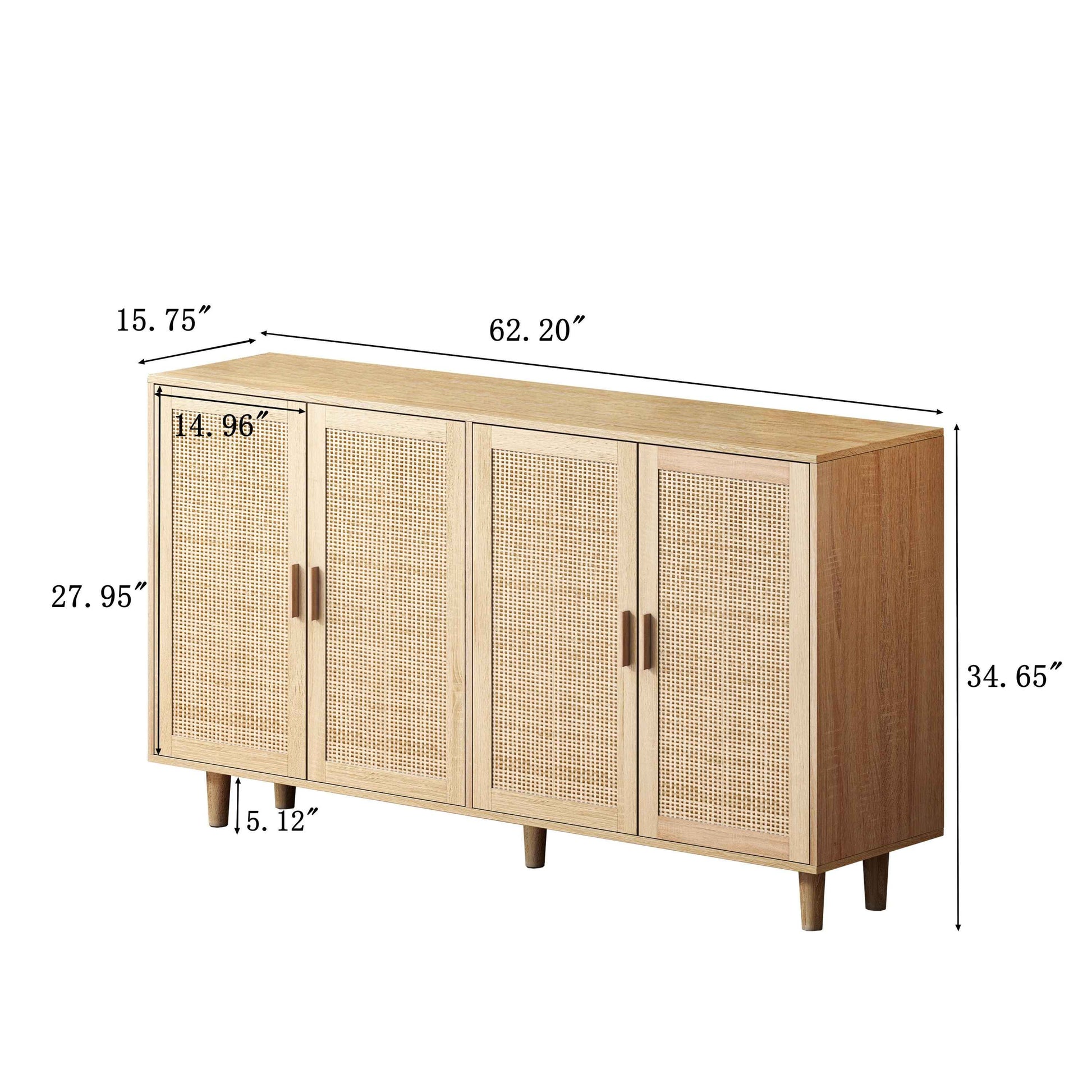 Elegant and Functional 4-Door Rattan Decorative Storage Cabinet for Bedroom, Living Room, Office in Natural Particle Board
