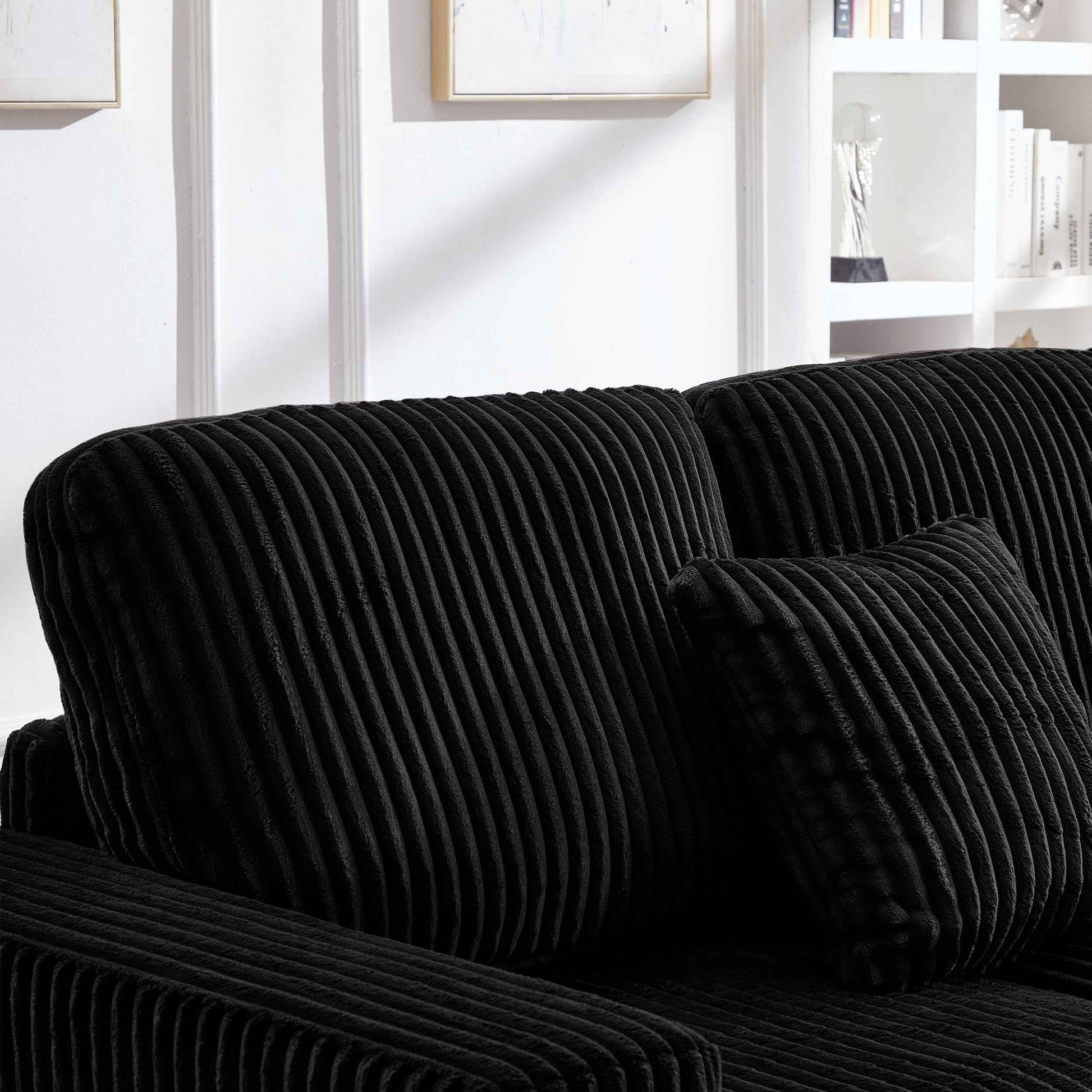 93' Sectional Sofa, L Shaped Sofa Couch with Reversible Chaise Lounge, Upholstered Soft Corduroy Couch for Living Room, Apartment (Black)