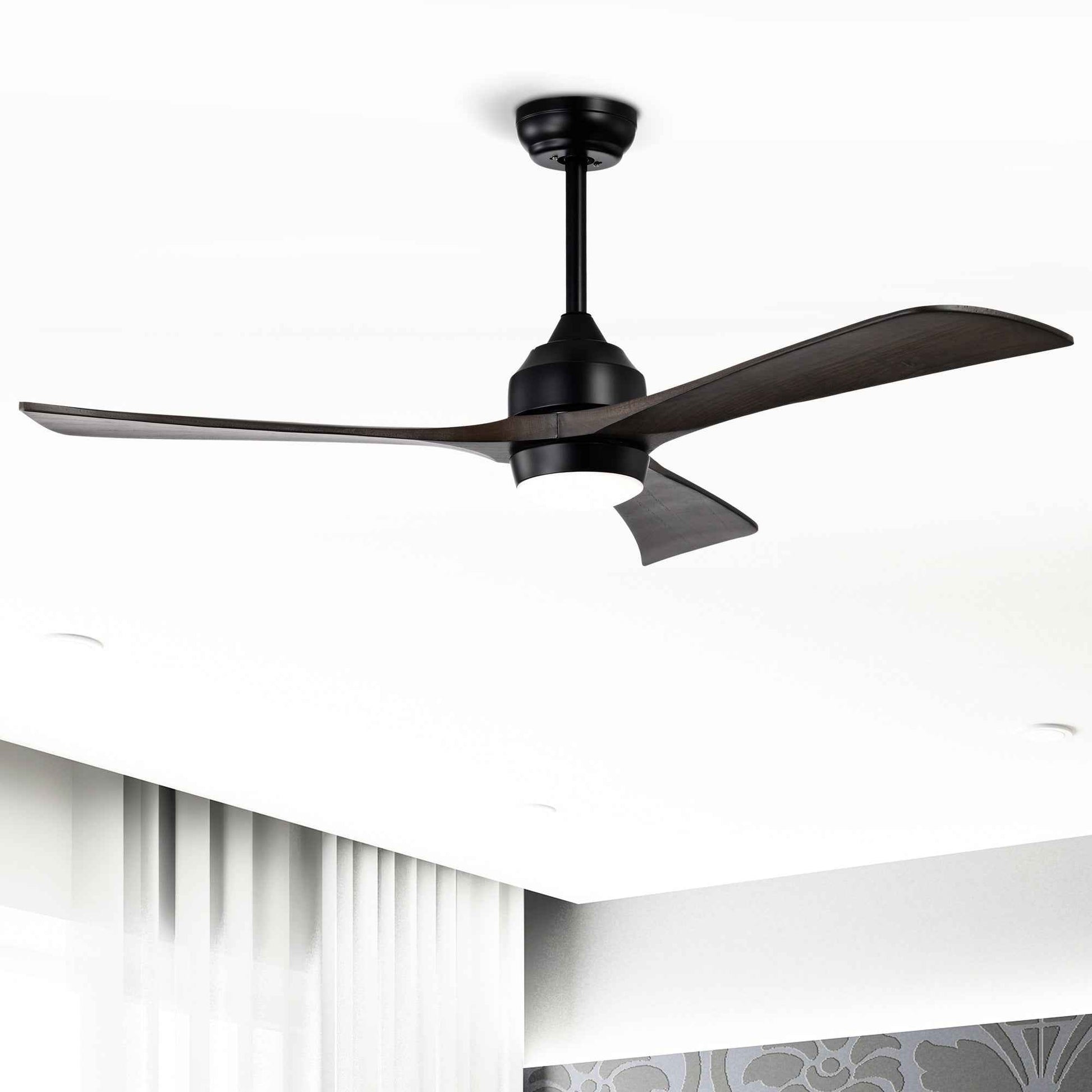 52' Ceiling Fan with Lights Remote Control,Quiet DC Motor 3 Blade Ceiling Fans 6 Speed Levels,Reversible Ceiling Fan, for Patio Living Room, Bedroom, Office,Indoor.(Matte Black +Black Walnut )