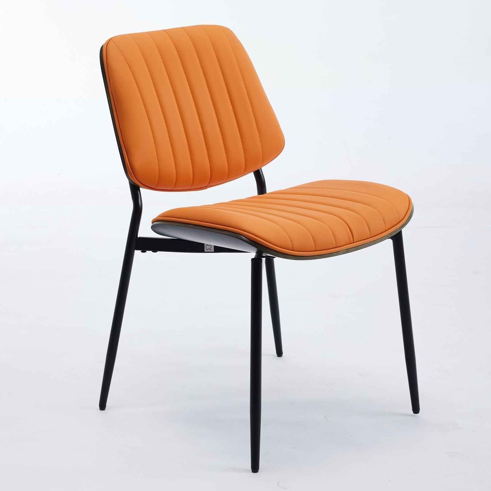 A&A Furniture, Dining Chairs Set of 2 Mid Century Modern Retro Faux Leather Chair with Walnut Bentwood Back Upholstered Seat Metal Legs Adjustable Foot for Kitchen Dining Room Chairs(Orange  PU)