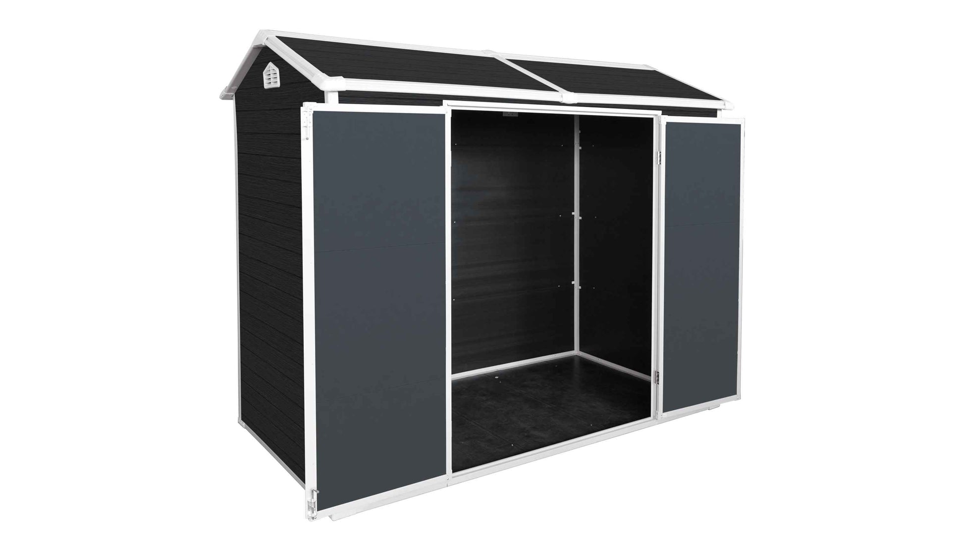 8x4ft Outdoor Resin Garden Shed with Floor and 2 Windows, Plastic Patio Outdoor Storage Shed with Lockable Door for Garden Tools, Bicycles, Trash Cans, Black