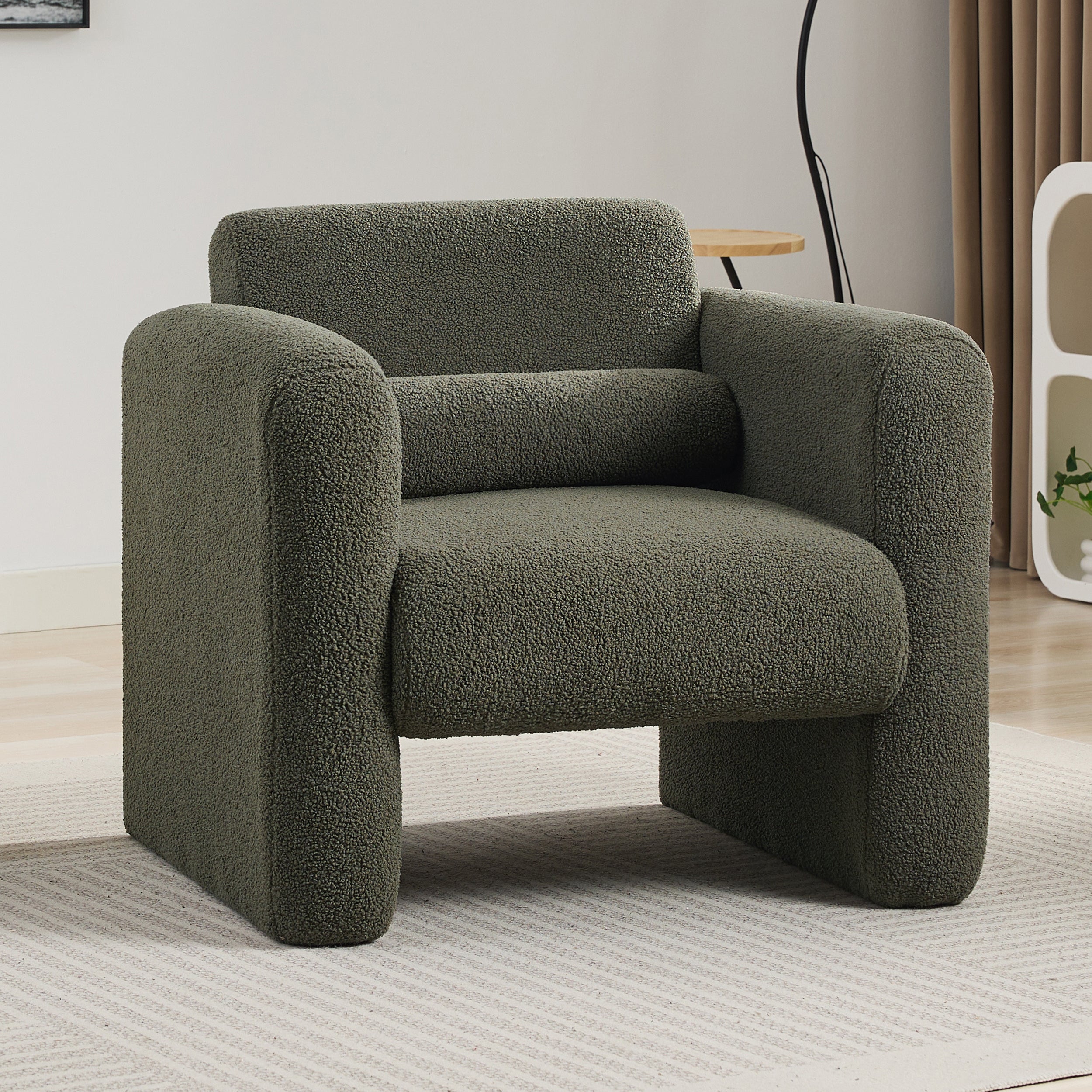 Modern Accent Chair Lambskin Sherpa Fabric Upholstered Comfy Reading Arm Chair Seaweed Green - Abrihome