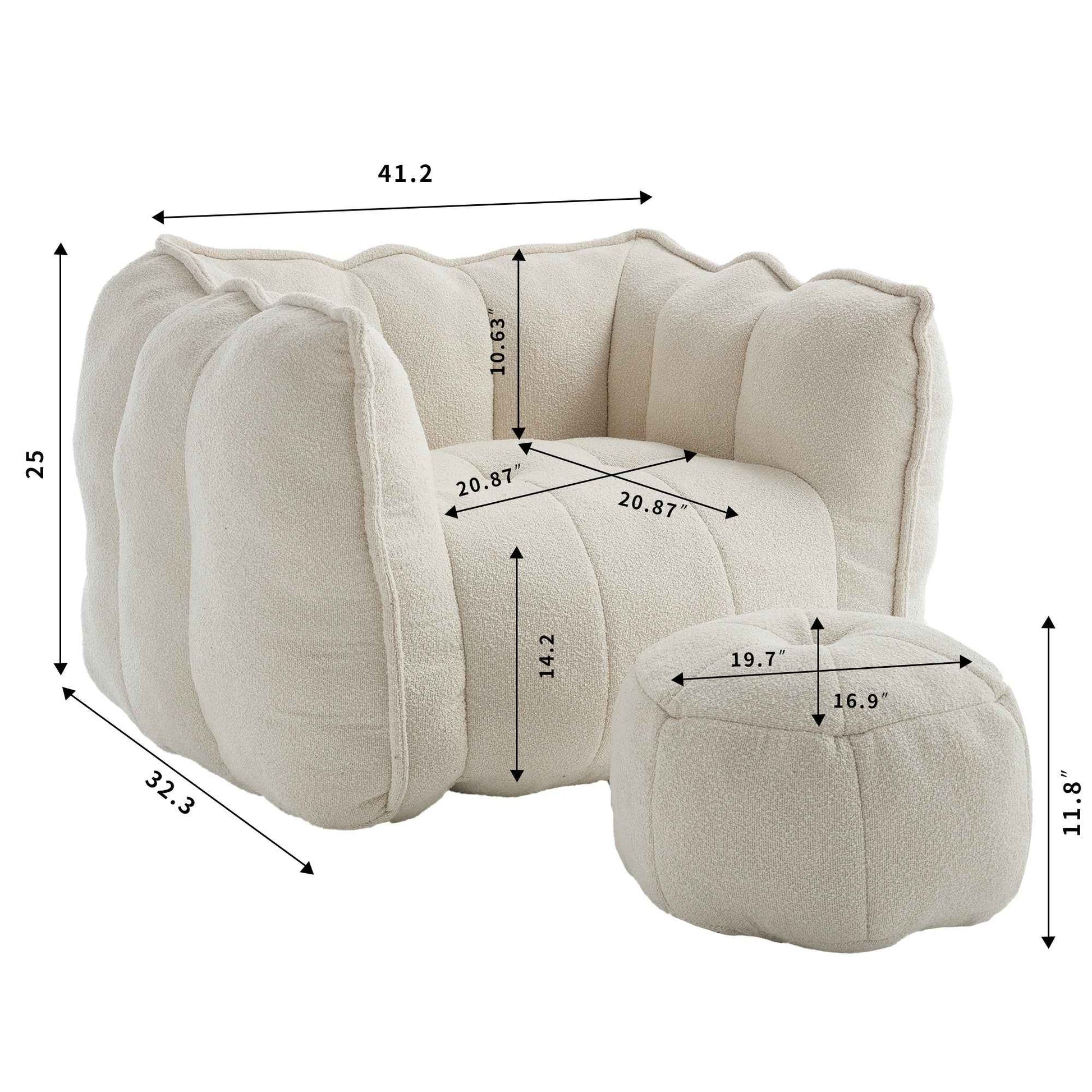 Soft Chenille Bean Bag Chair with High Resilient Foam for Living Room and Bedroom, Comfortable Square Lazy Sofa with Footstool for Adults