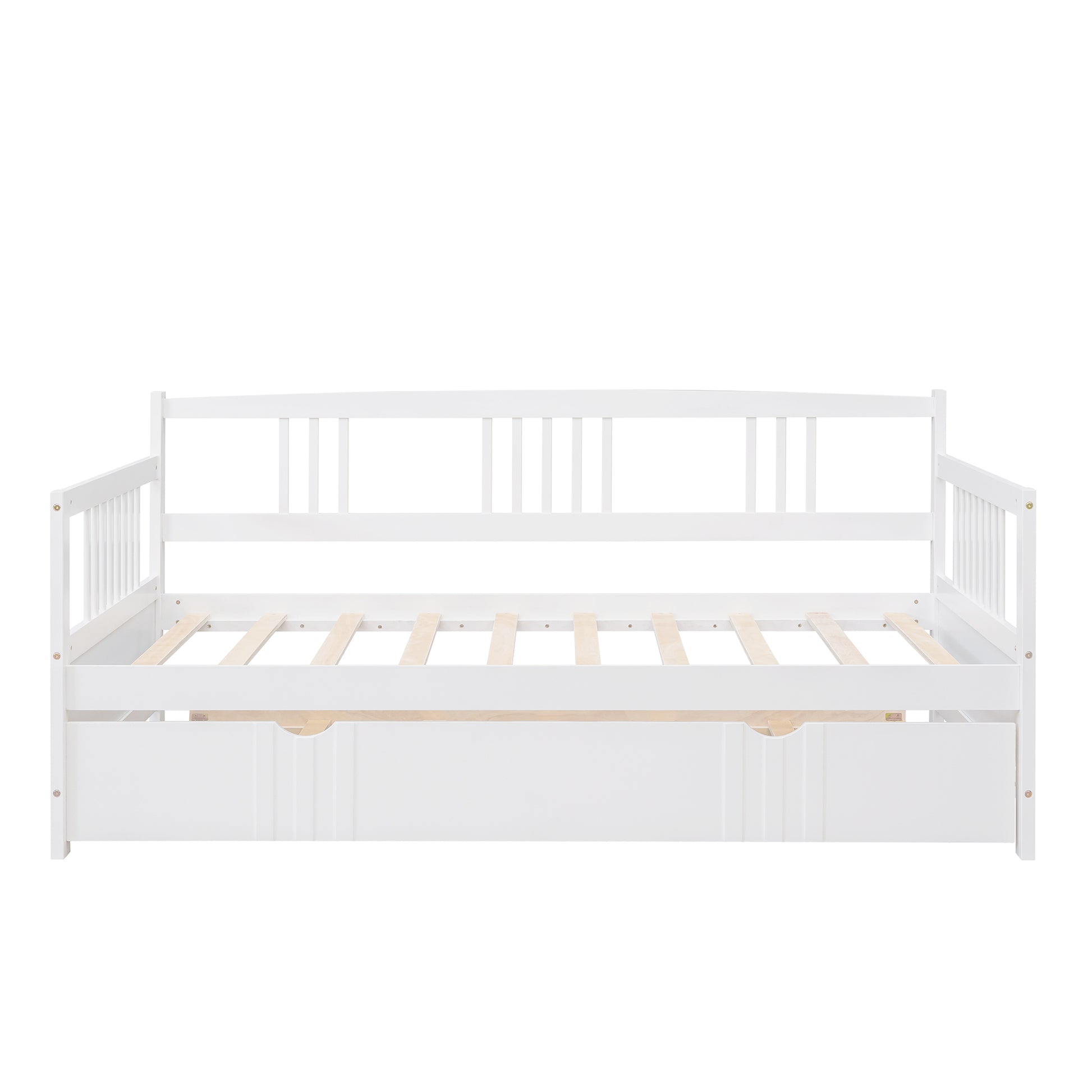 Twin Size Daybed Wood Bed with Twin Size Trundle,White - Abrihome