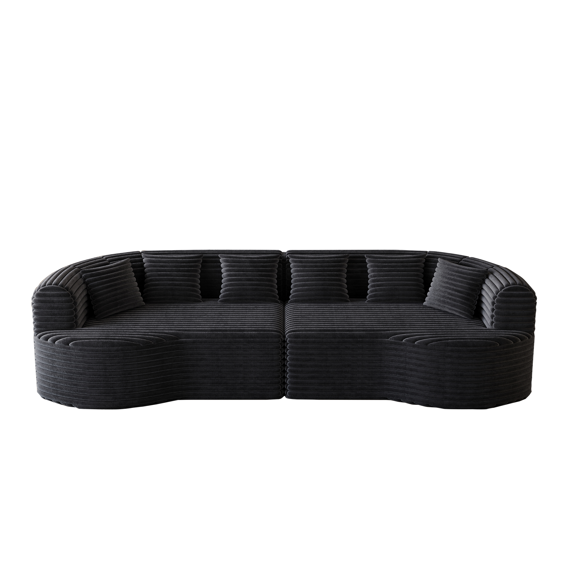 Curved Sectional Sofa, 106.3-inch Oversized Modern Bone-Free Cloud Sofa with 6 Pillows Luxury Corduroy Four-Seater Memory Foam Sofa with Deep Seat Design,black