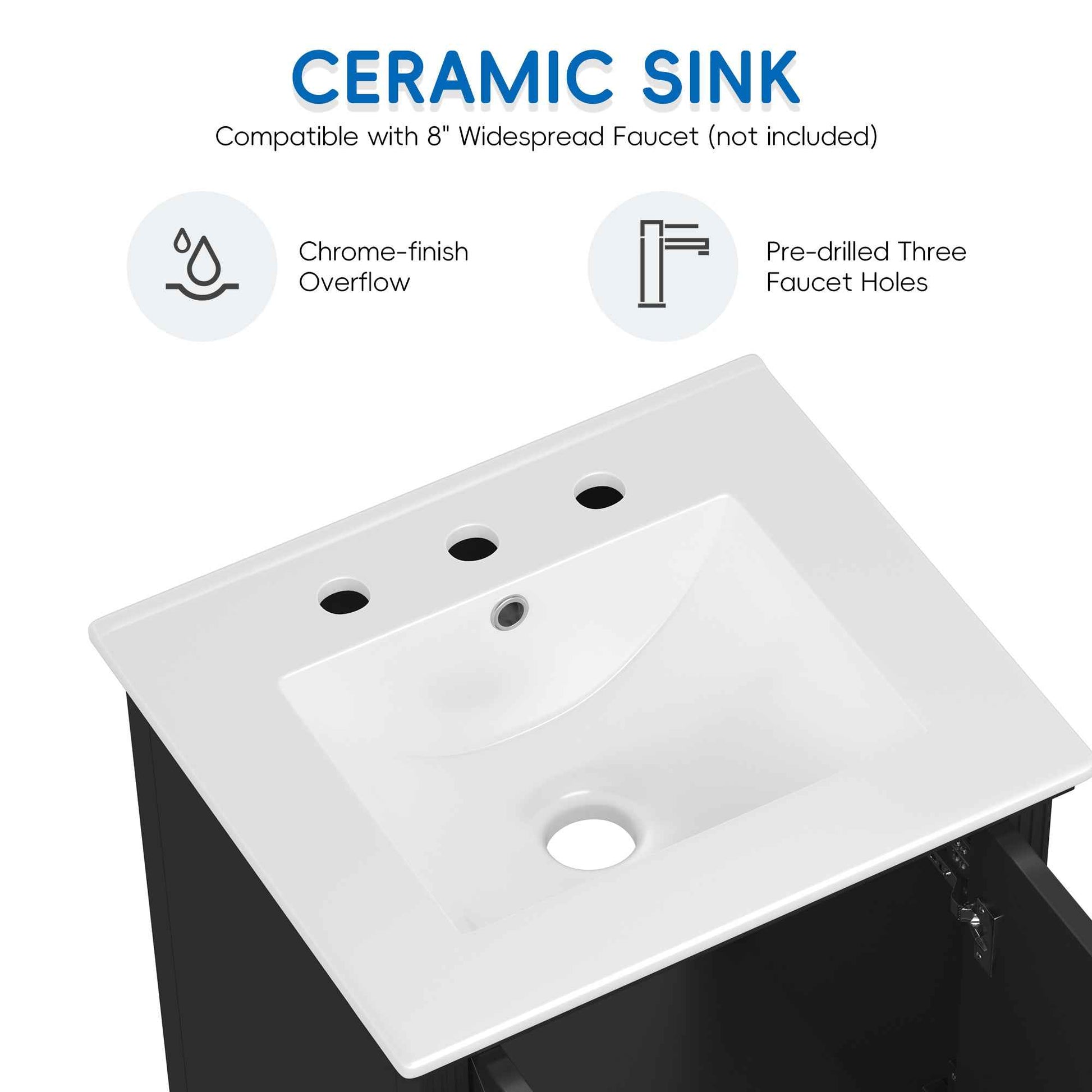 20' Bathroom Vanity with Sink, Bathroom Cabinet with Two Doors, Magnetic Door Stopper and  Adiustable Foot Pads, A Drawer, Black