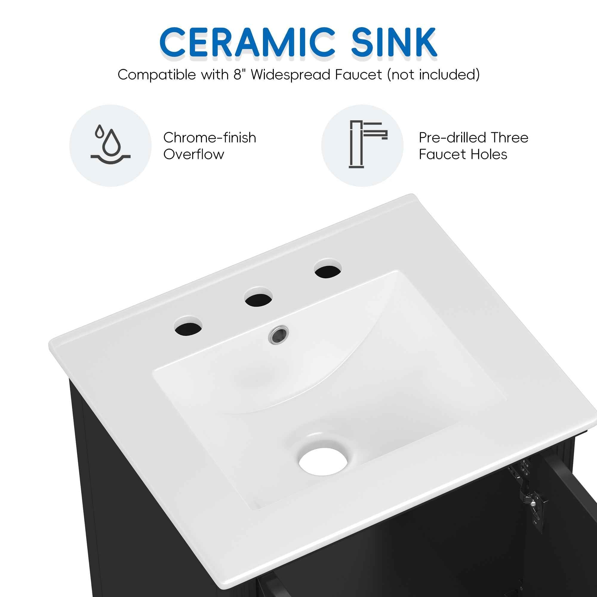 20' Bathroom Vanity with Sink, Bathroom Cabinet with Two Doors, Magnetic Door Stopper and  Adiustable Foot Pads, A Drawer, Black