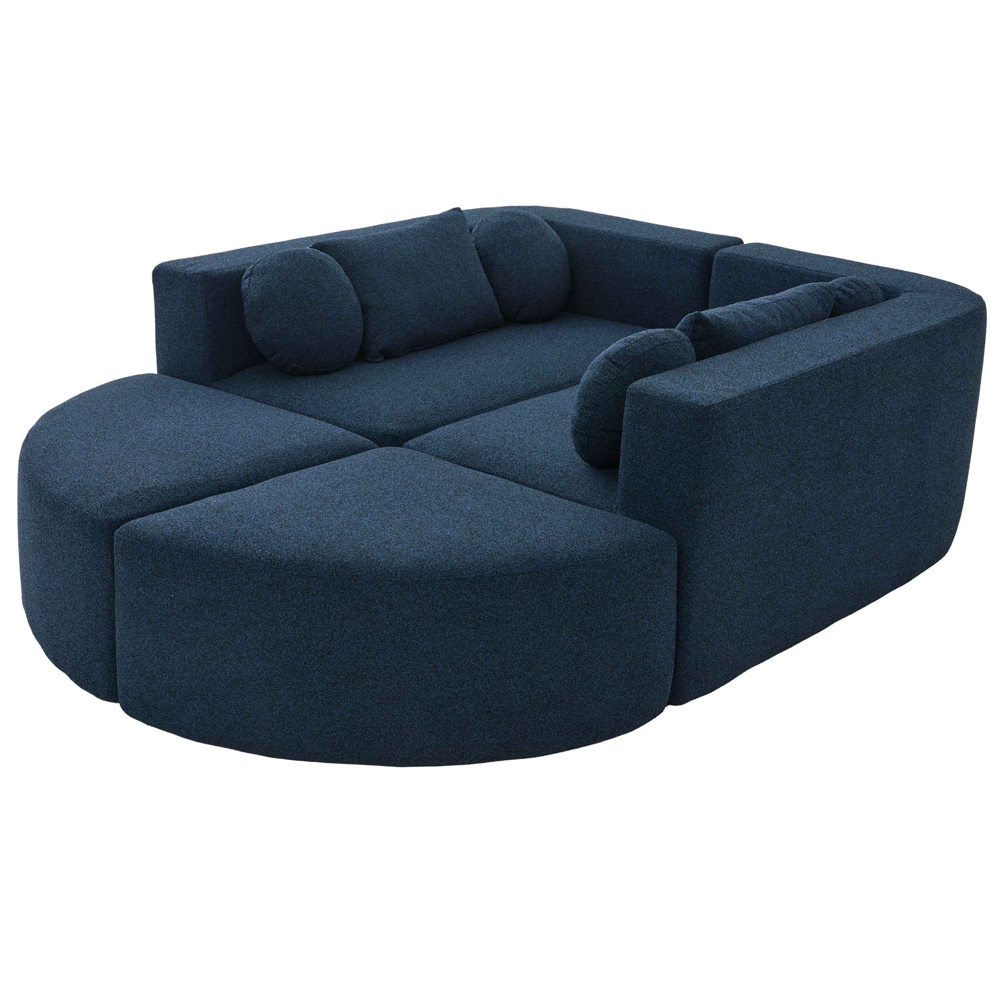 Boneless Couch Modular Sectional Sofa with Deep Seating and Curved Design in Blue Boucle, 114.9 Inches