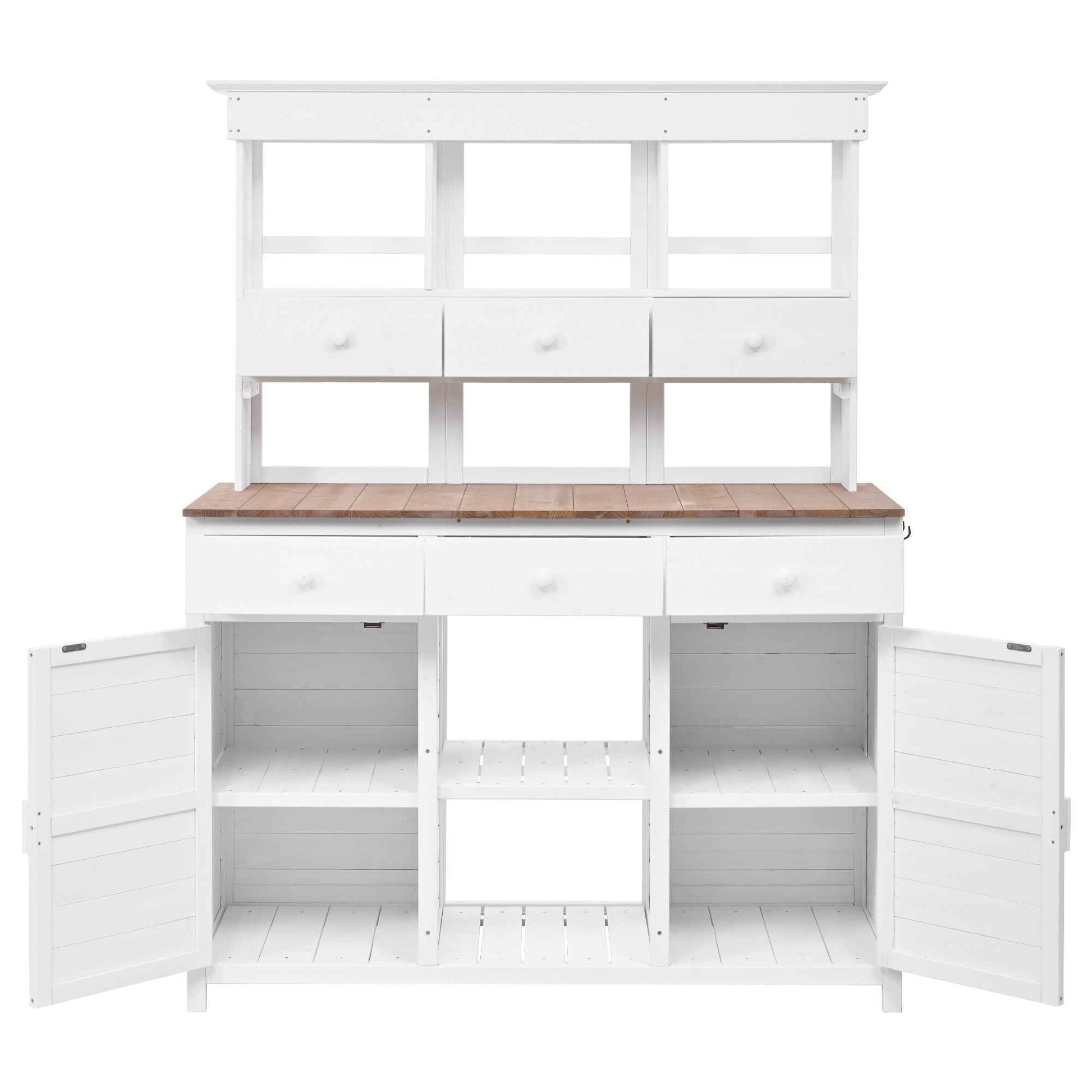 [Assembly Video Provided] TOPMAX 65.7'' H Tall Garden Potting Bench Table with Hutch,Patio Storage Workstation with 3 Shelves,6 Drawers,2 Bottom Cabinets&Side Hooks for Mudroom,Doorway, White