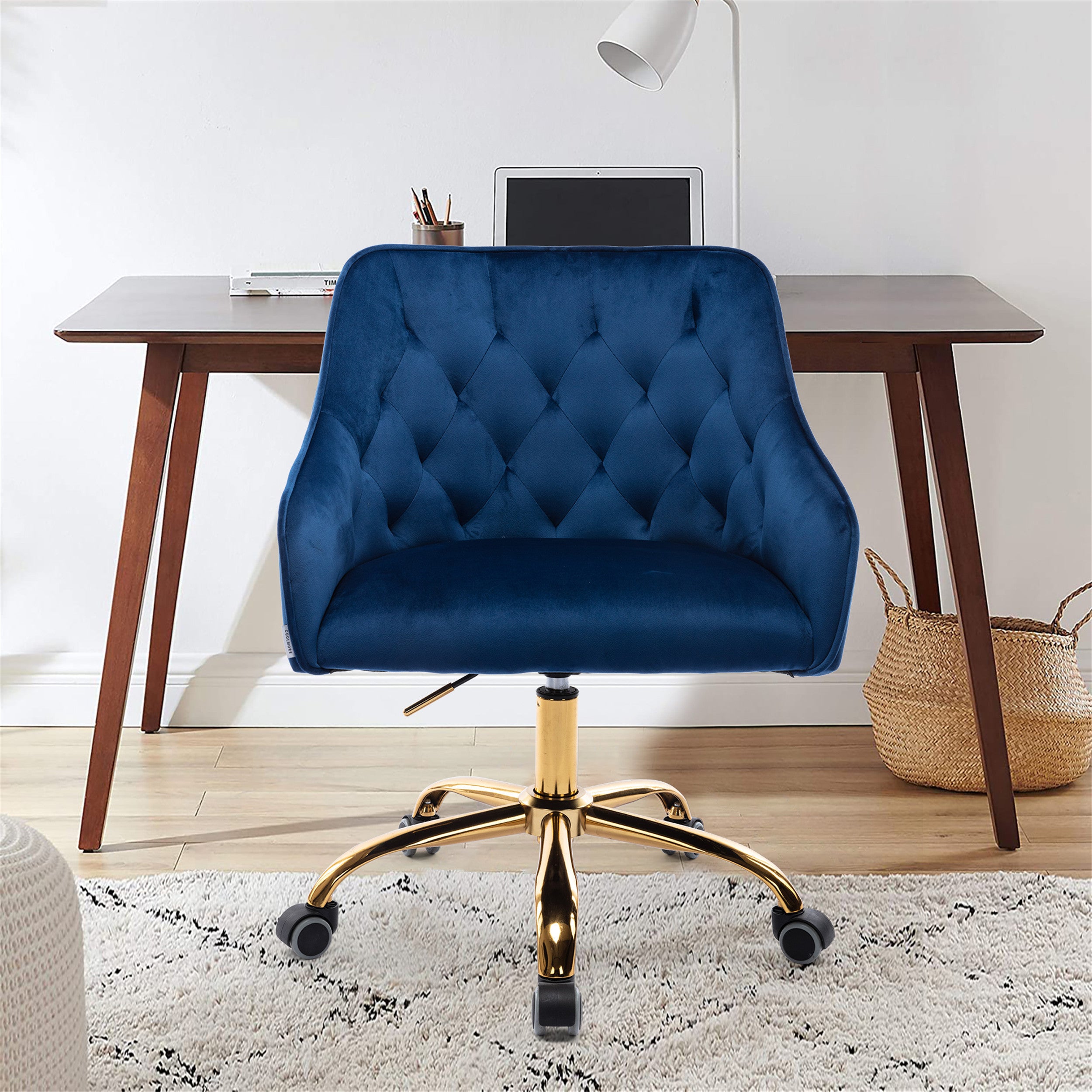 COOLMORE Velvet Home Office Desk Chair, Modern Cute Computer Chair, Wheels Swivel Height Adjustable Swivel Task Chair for Home Office (Navy Velvet)