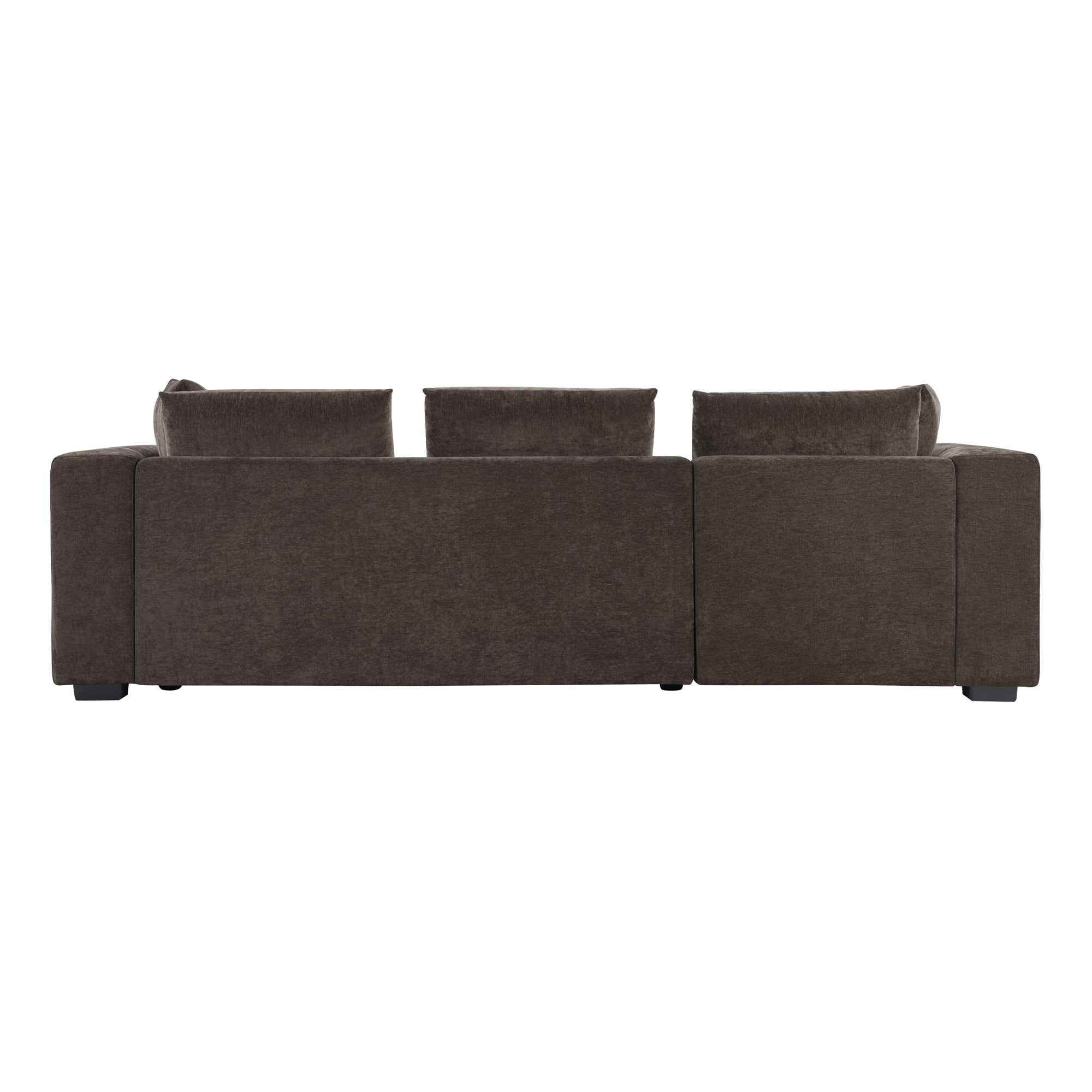 Elegant L-Shaped Sectional Sofa with Chenille Upholstery and Wooden Storage Compartment, Brown