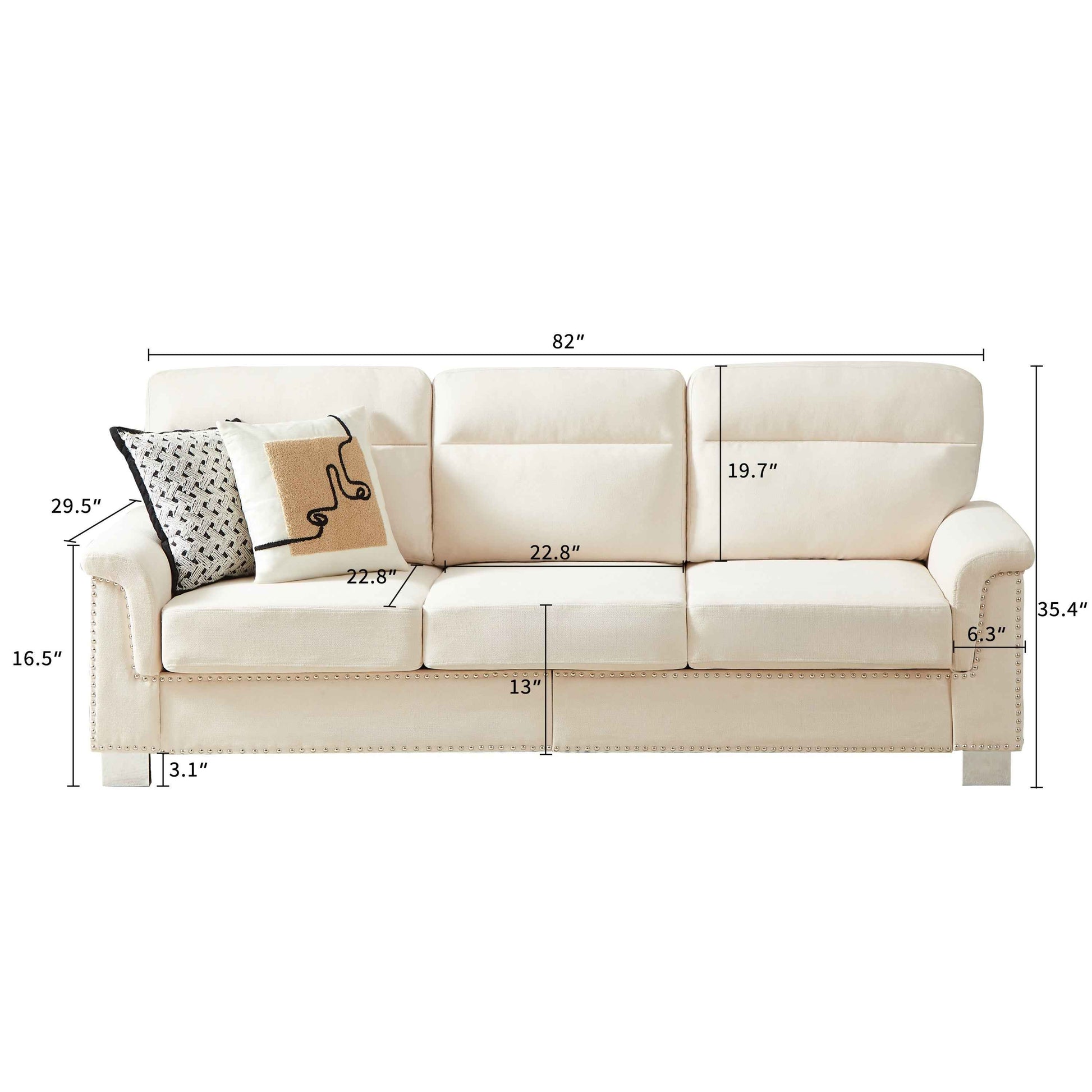 Modern Compressed Snowfleece Fabric 3-Seater Sofa in Beige, High-Density Foam Cushion with Solid Wood and Iron Frame, Ideal for Living Room, Bedroom, Office & Entertainment Spaces