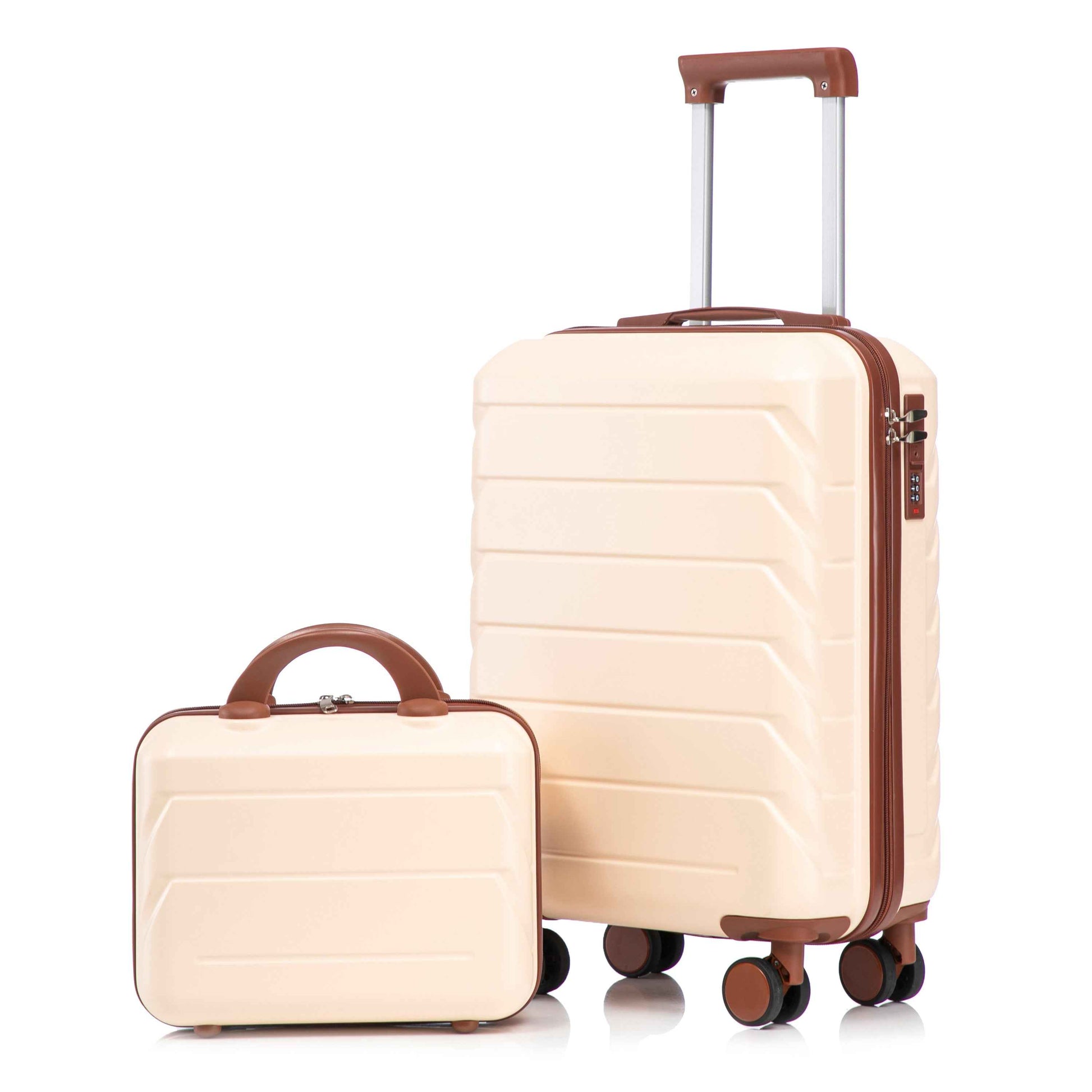 14'/20' 2 pcs/set in ABS Spinner Wheel Luggage, with Combination Lock,14' Cosmetic Case (Beige)
