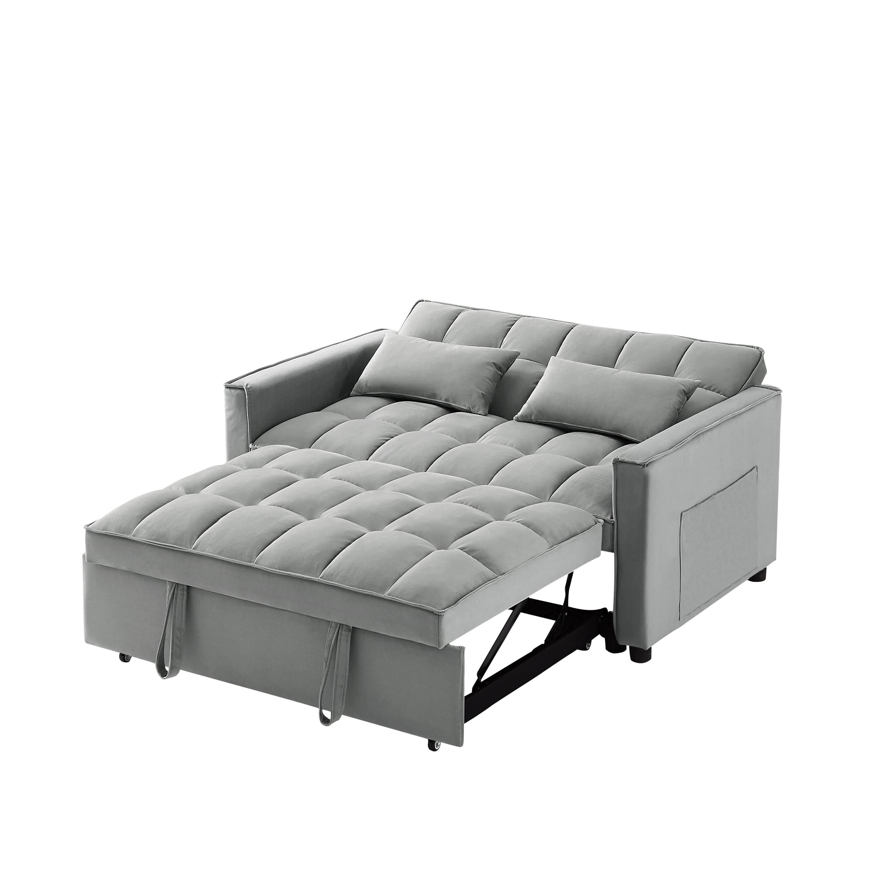 Modern Velvet Convertible Loveseat Sleeper Sofa Couch with Adjustable Backrest, 2 Seater Sofa With Pull-Out Bed with 2 Lumbar Pillows For Small Living Room & Apartment