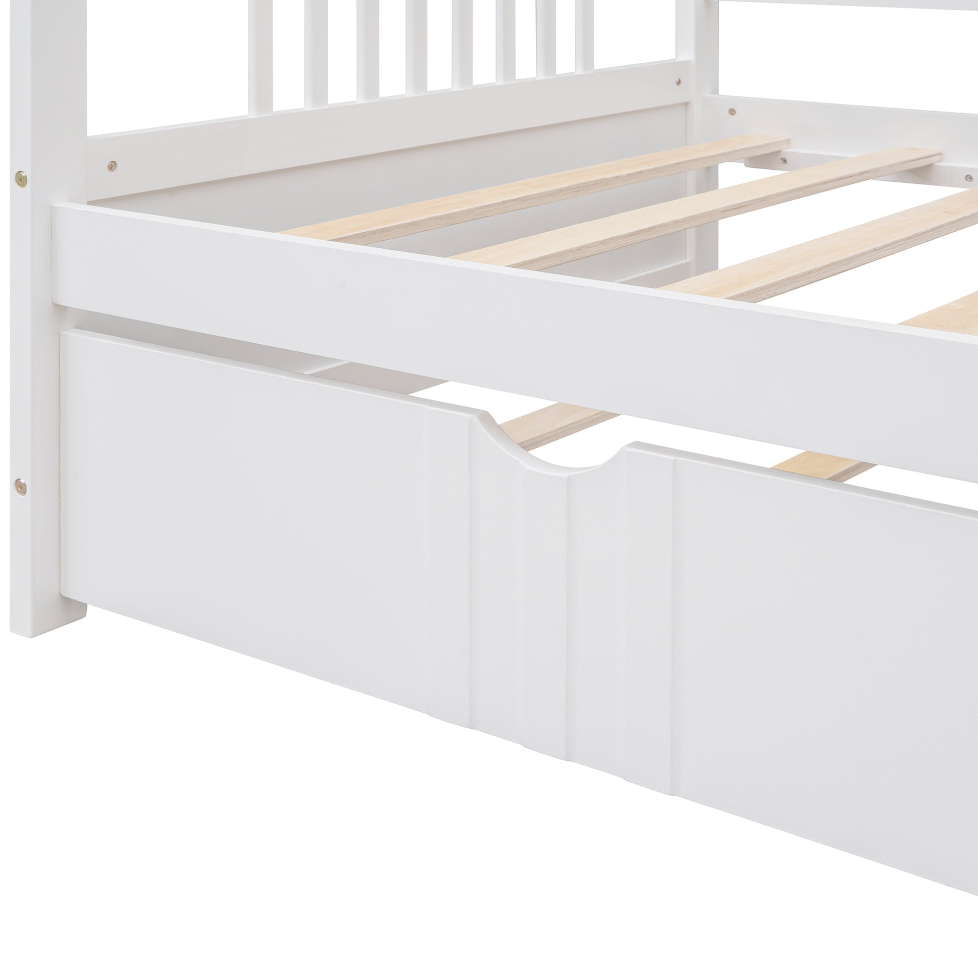 Twin Size Daybed Wood Bed with Twin Size Trundle,White - Abrihome