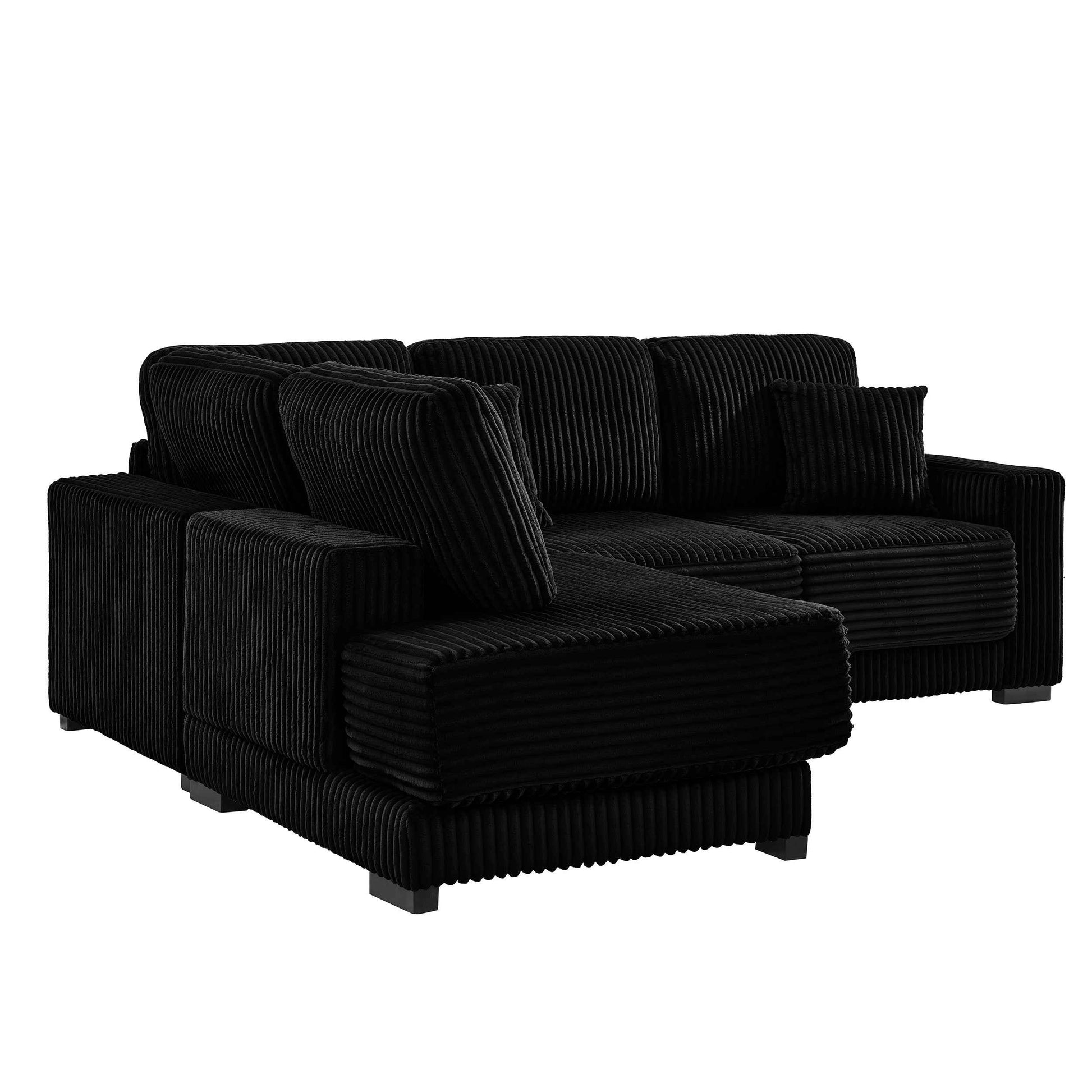 93' Sectional Sofa, L Shaped Sofa Couch with Reversible Chaise Lounge, Upholstered Soft Corduroy Couch for Living Room, Apartment (Black)