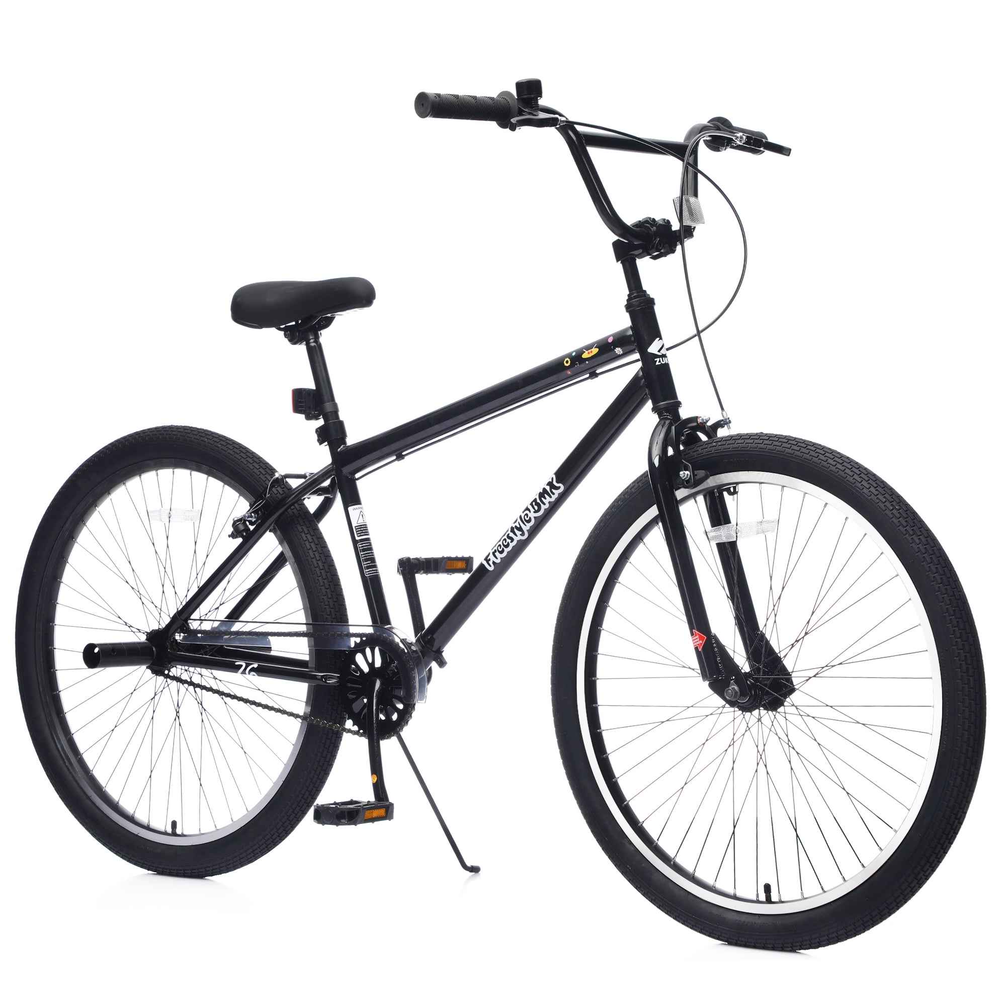 26 Inch Freestyle Bike for Teens, Steel Frame Single-Speed Bicycle with 2 Pegs , Front Caliper Brake and Rear V Brake, Bicycle for Boys and Girls Ages 14+