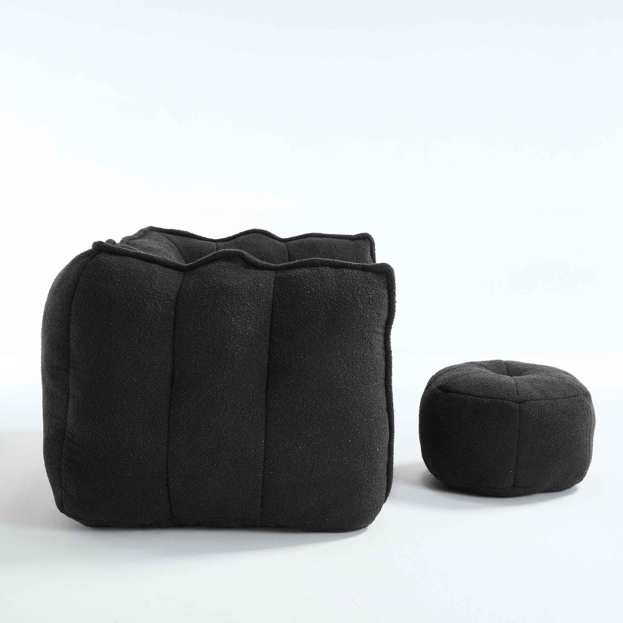 Soft Chenille Bean Bag Chair with High Resilient Foam for Living Room and Bedroom, Comfortable Square Lazy Sofa with Footstool for Adults