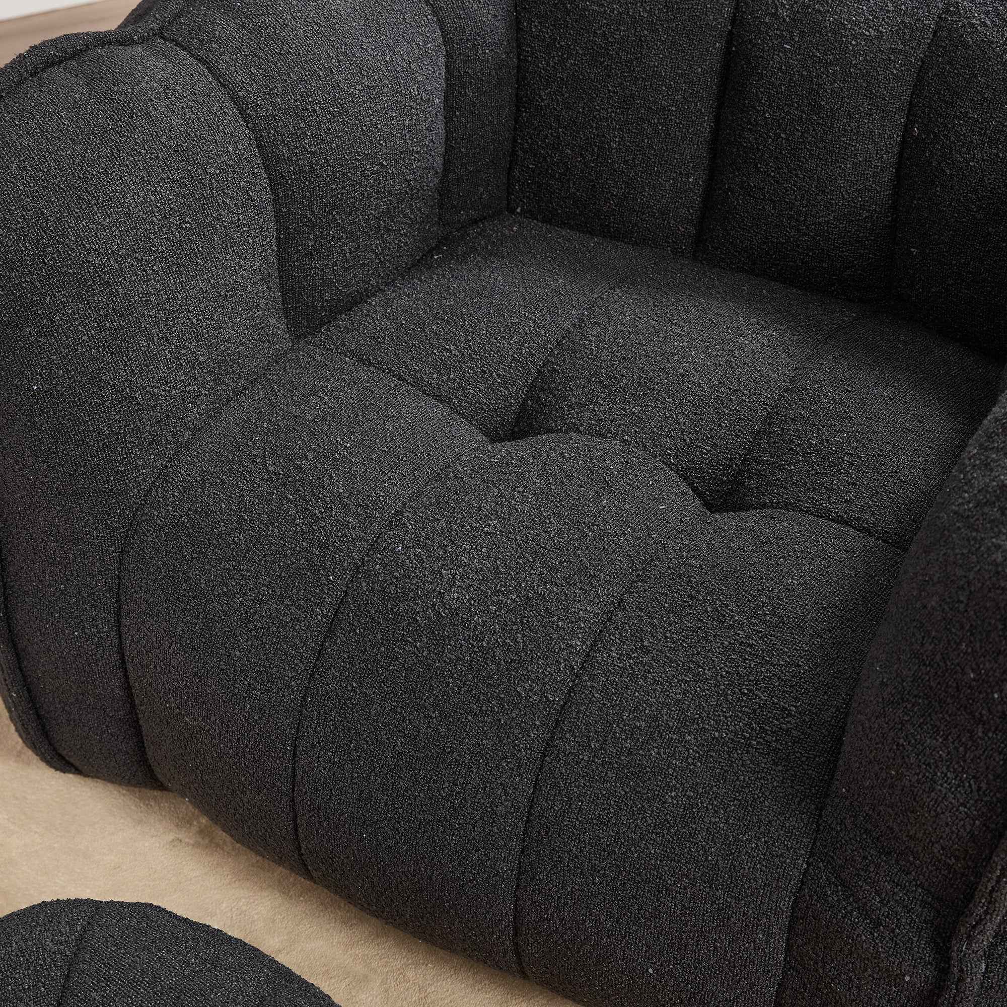Soft Chenille Bean Bag Chair with High Resilient Foam for Living Room and Bedroom, Comfortable Square Lazy Sofa with Footstool for Adults