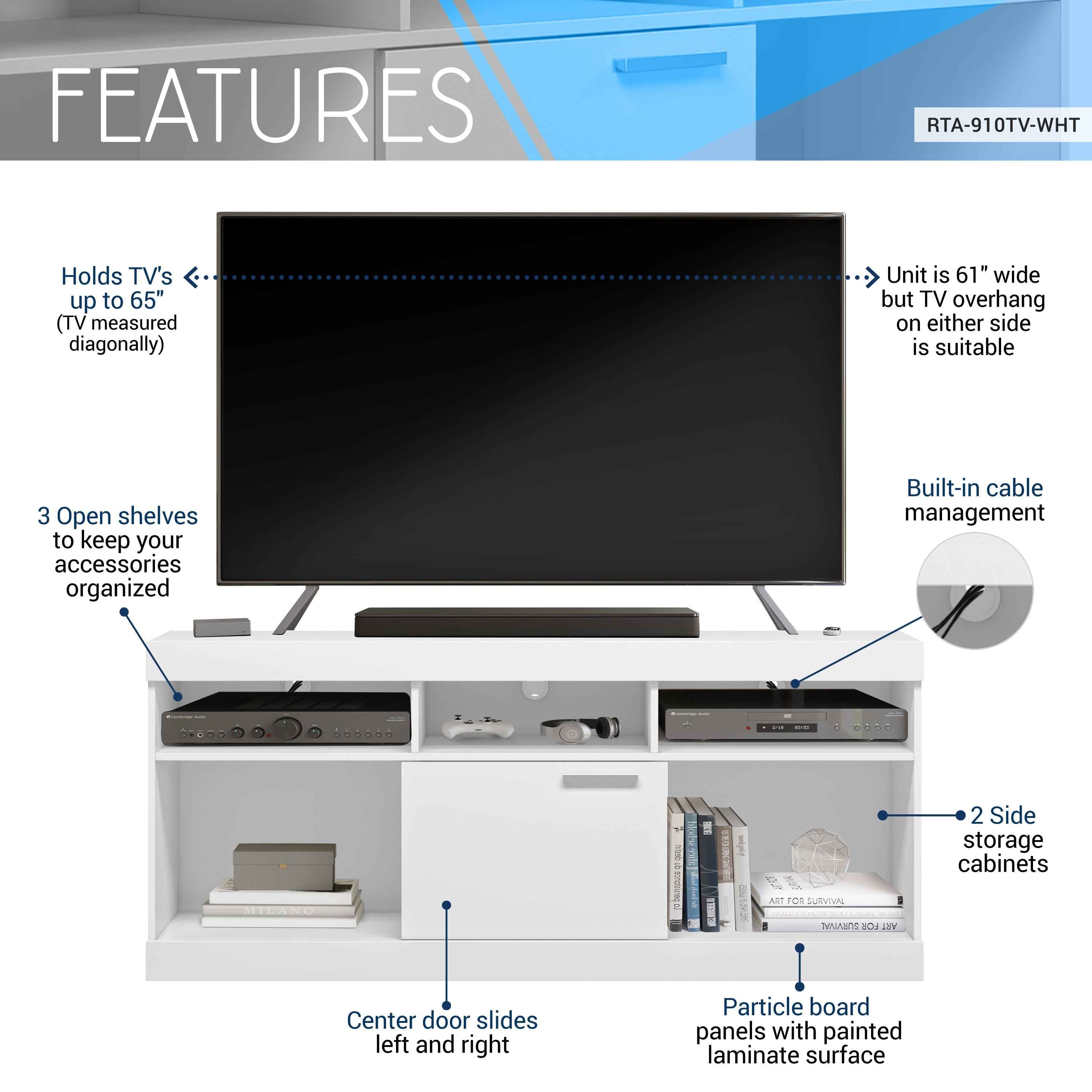Entertainment Stand for TVs Up to 65', White