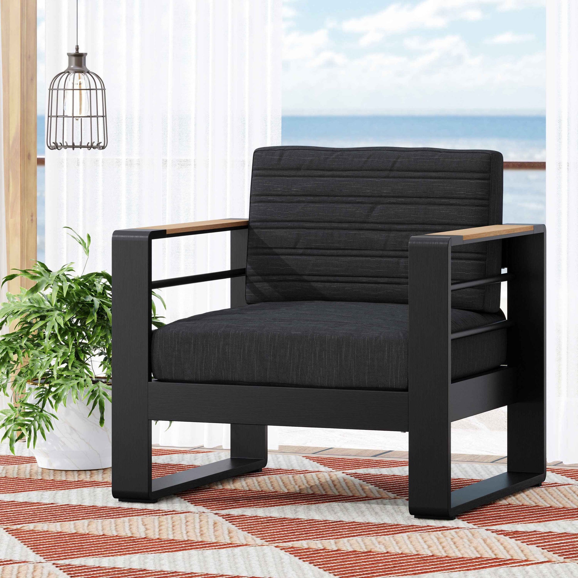 Giovanna Club Chair Set with Aluminum Frame and Water-Resistant Cushions in Black
