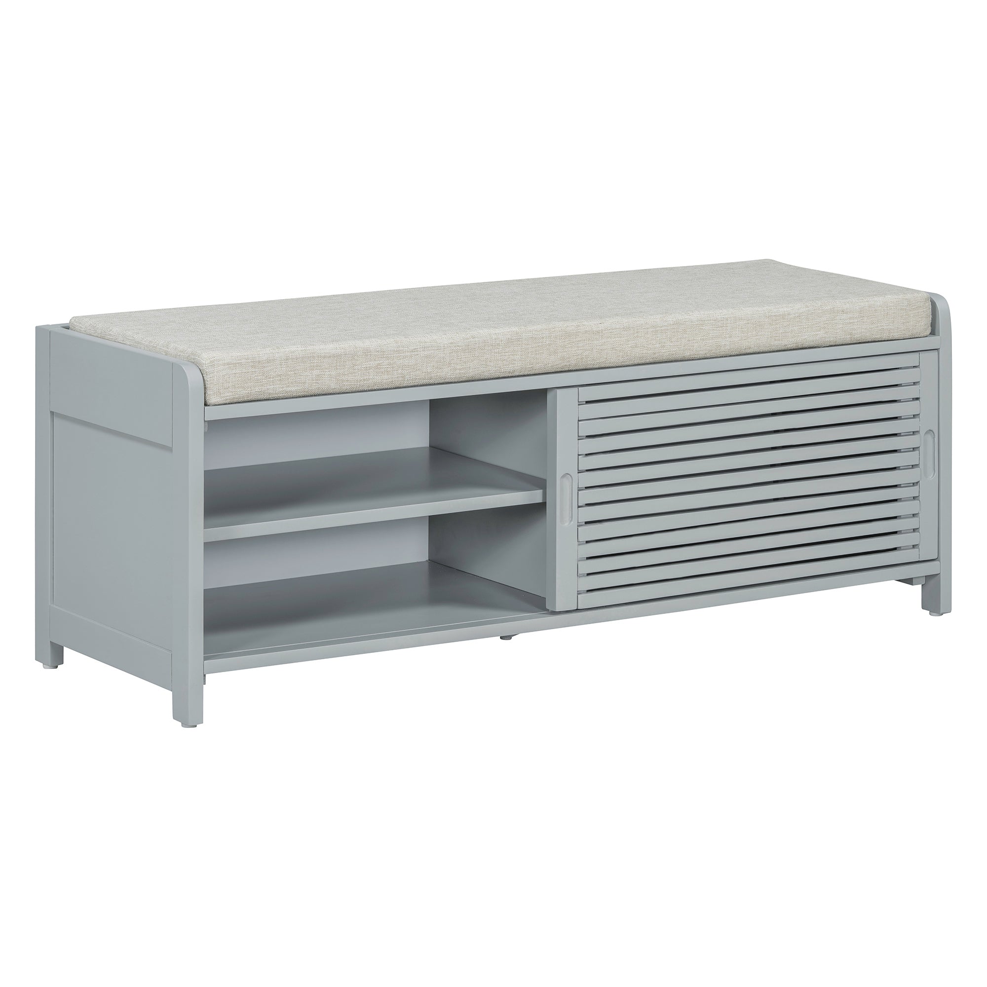 TREXM Distressed Shutter Storage Bench with Acacia Veneer for Retro Charm for Living Room, Entryway (Grey)