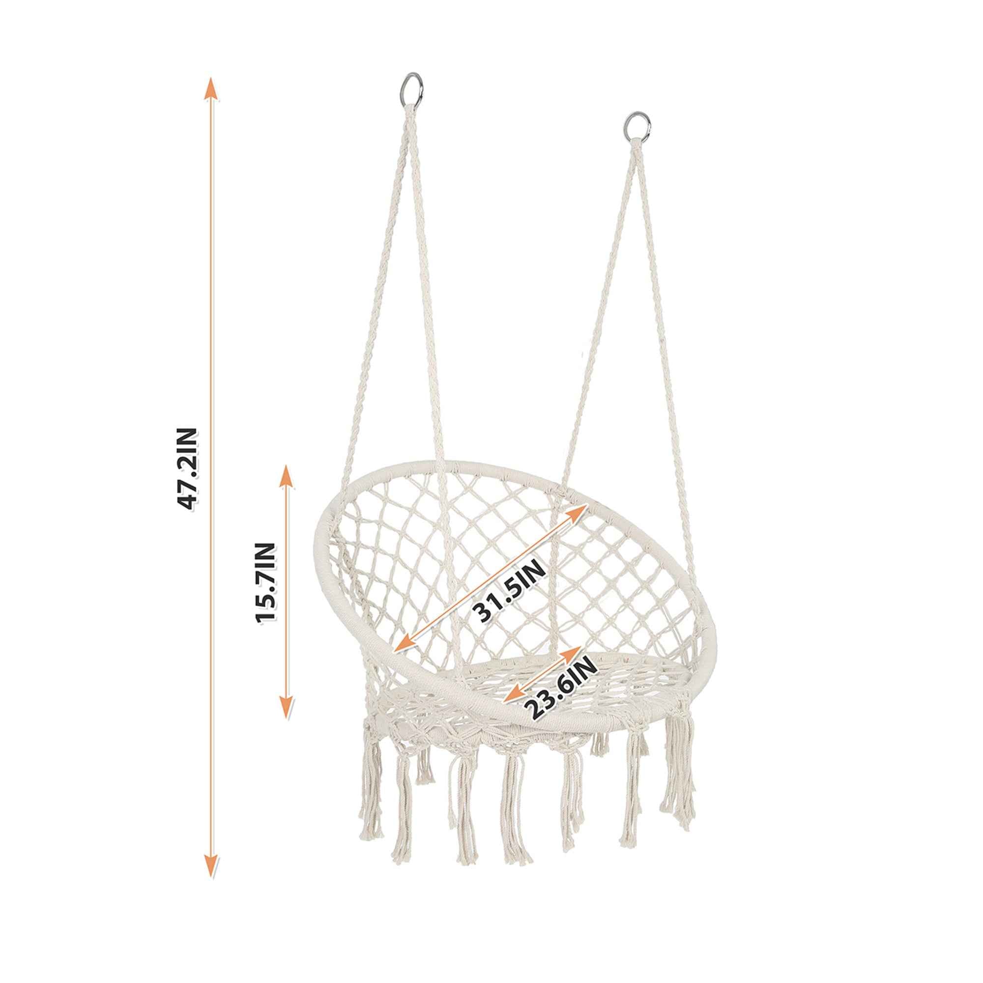 Macrame Hanging Hammock Chair, Cotton Rope Swing for Indoor and Outdoor Use, 330 lbs Capacity
