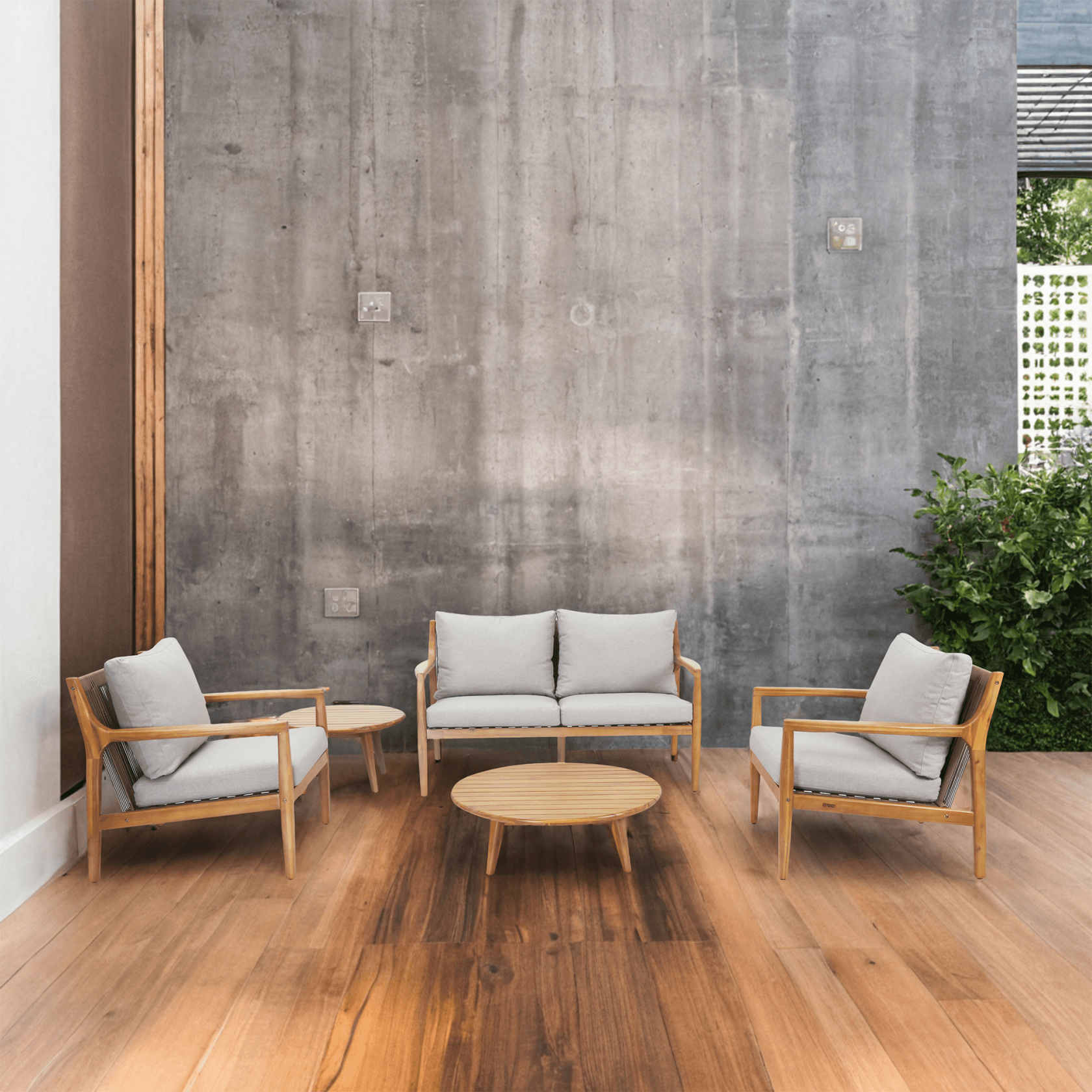 5-Piece Solid Acacia Wood Outdoor Sofa Set(PAS-2513-2SC+SC*2+TA+ST) - Abrihome