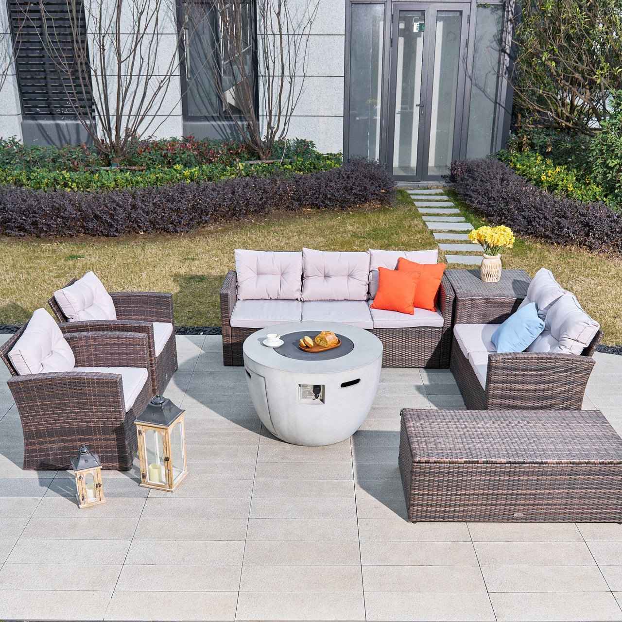 7-Piece Outdoor Fire Pit Table Sofa Set (PAS-1503+2160)