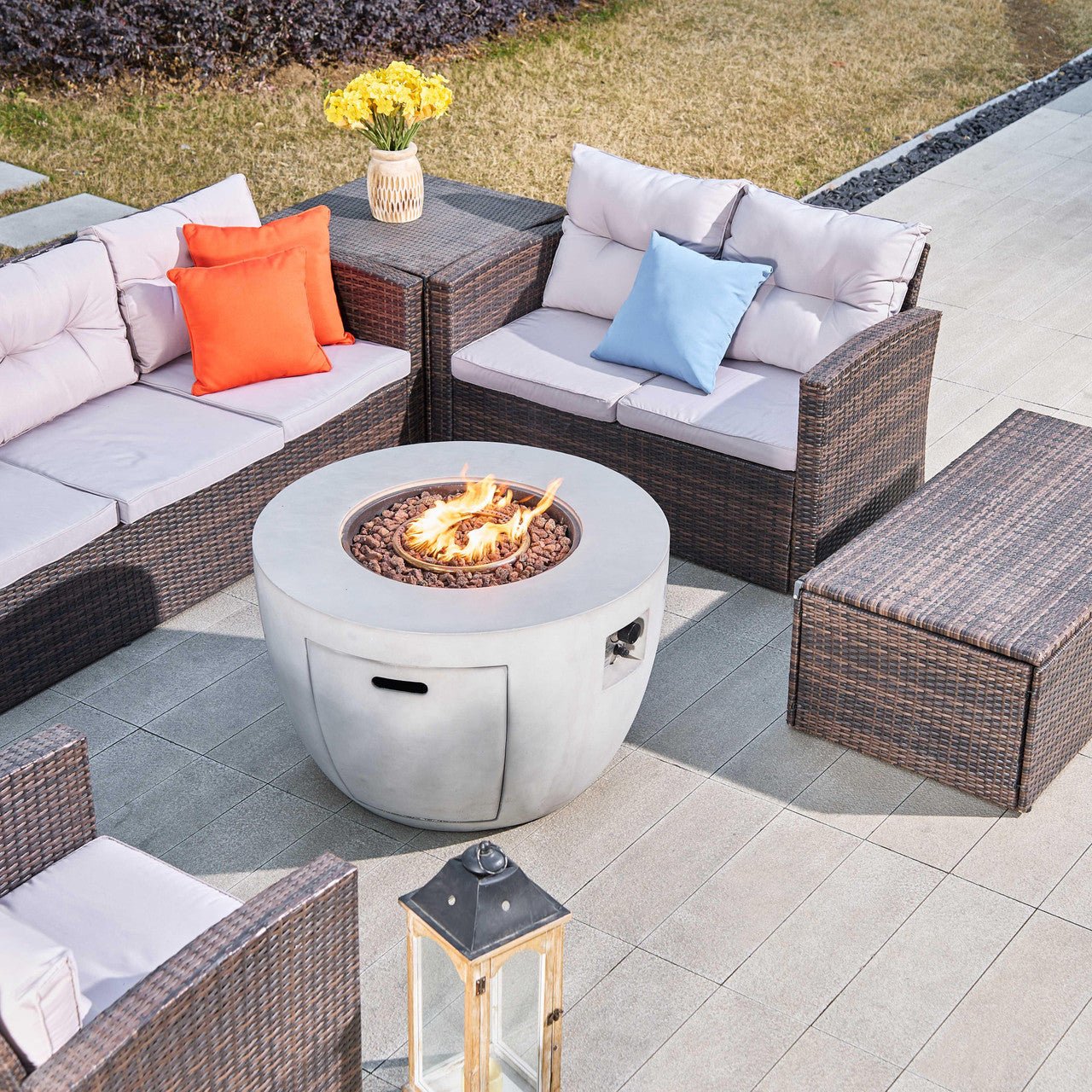7 - Piece Outdoor Fire Pit Table Sofa Set (PAS - 1503+2160) - Direct Wicker