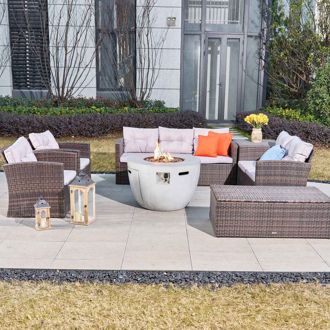 7-Piece Outdoor Fire Pit Table Sofa Set (PAS-1503+2160)