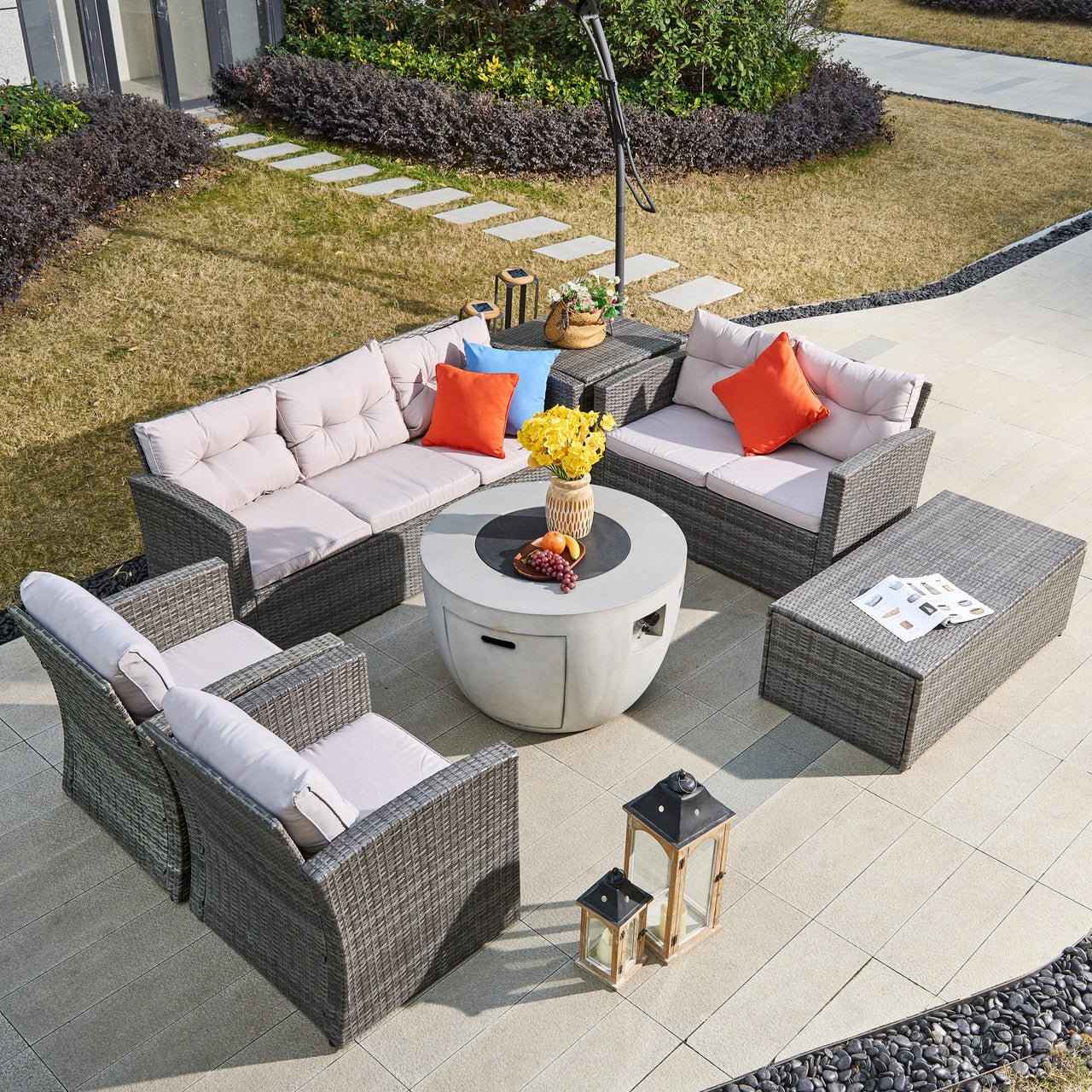 7-Piece Outdoor Fire Pit Table Sofa Set (PAS-1503+2160)
