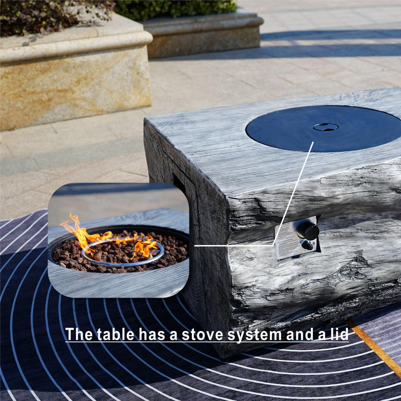 7 - Seat Outdoor Fire Pit Sofa Set with TerraFlame Rectangular Fire Pit Table (PAS - 1503+2170 - GR) - Direct Wicker