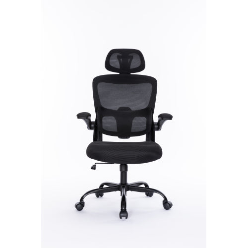 Ergonomic Mesh Office Chair with 3D Adjustable Lumbar Support, High Back Desk Chair with Flip-up Arms, Executive Computer Chair Home Office Task Swivel Rolling Chairs for Adults