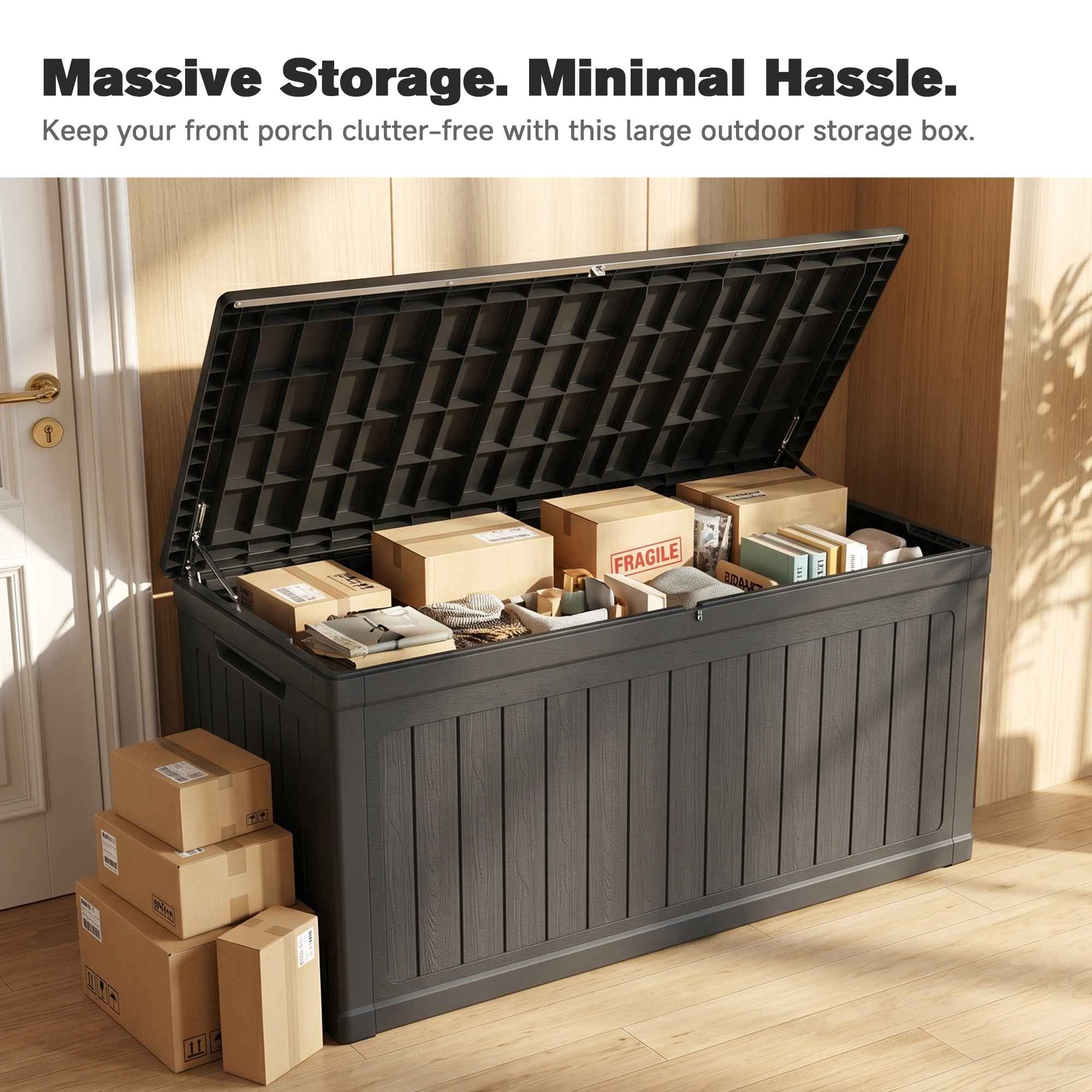 260 Gallon Large Outdoor Storage XXL Deck Box for Patio Furniture, Outdoor Cushions, Garden Tools and Sports/Pools Equipment, Waterproof Resin, Lockable, Black