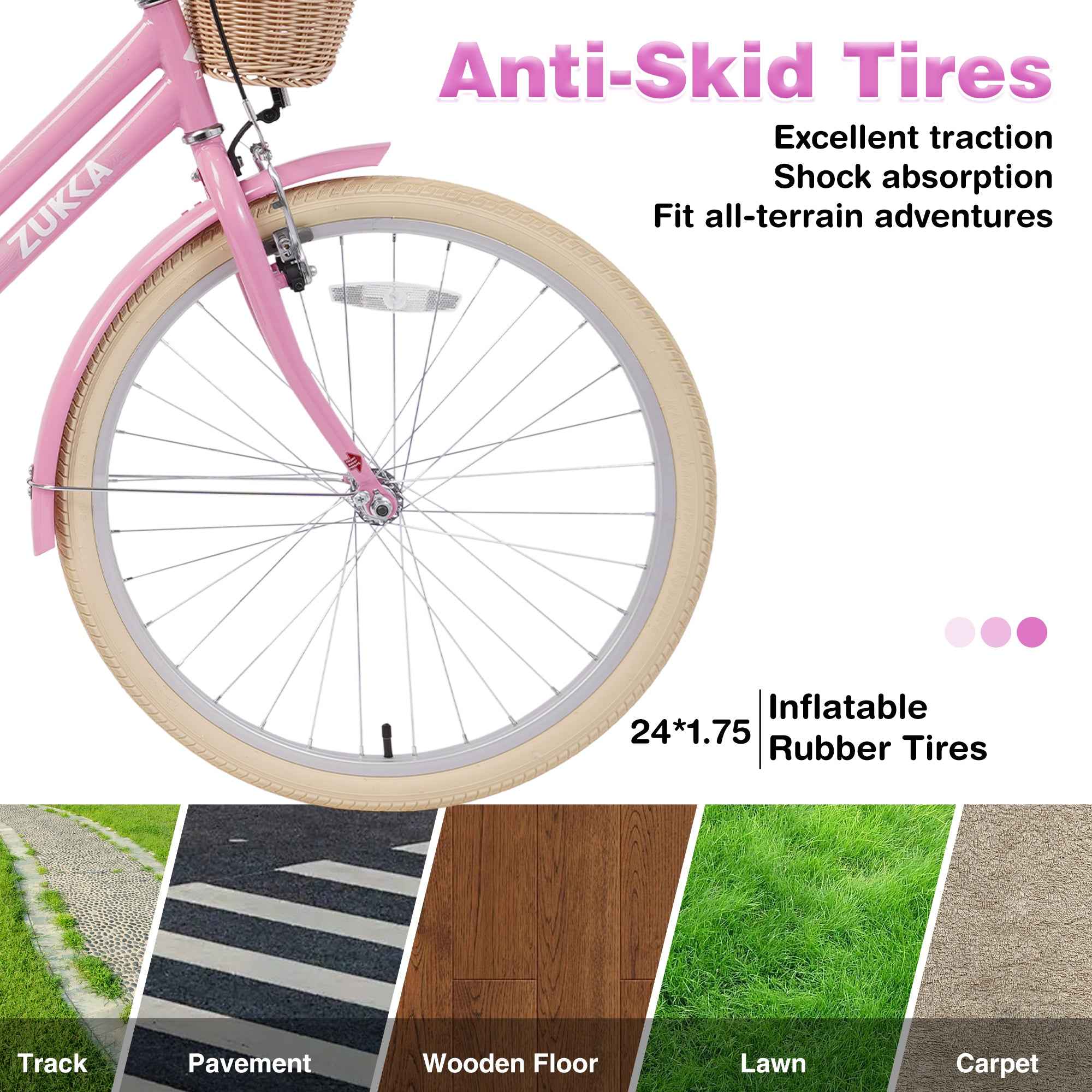 Steel Frame,Multiple Colors, for 10+Years Old Girls Bike,24 inch wheel