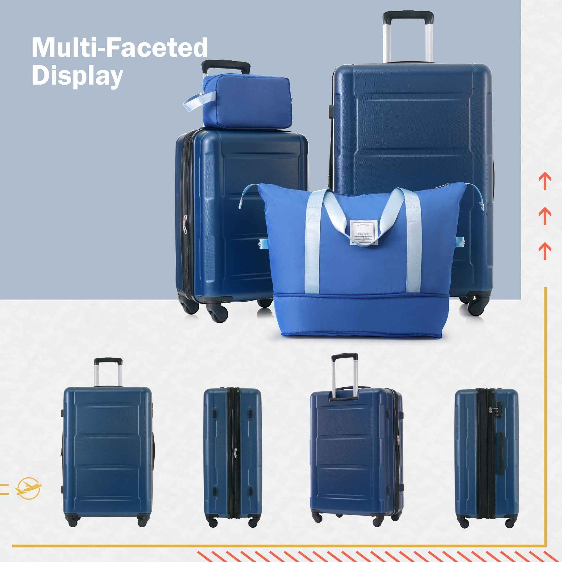 Expandable Spinner Wheels 2 Piece Luggage Set with TSA Lock, Blue, ABS Material, 20inch+28inch