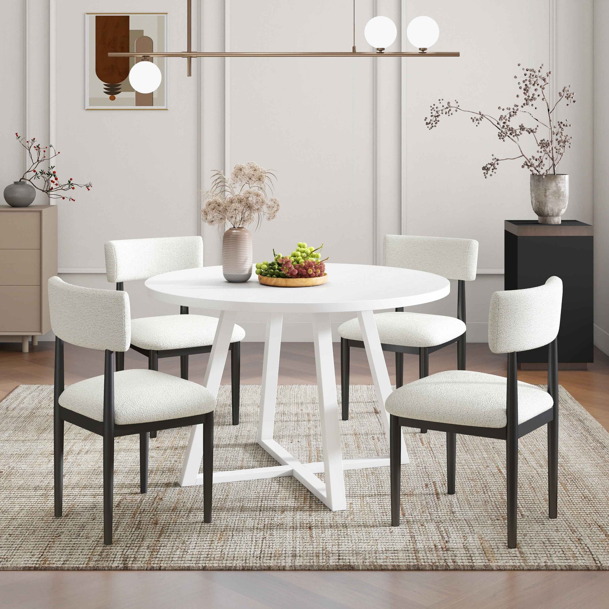 Edo 5-Piece Dining Set, Round Trestle Table and 4 Upholstered Chairs