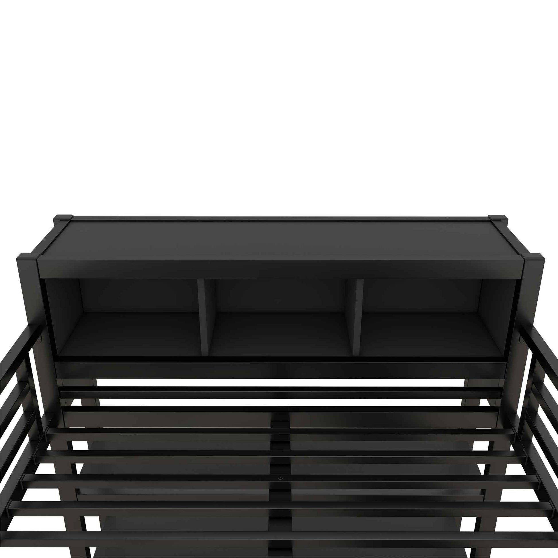 Metal Loft Bed with Wardrobe And L-shaped Desk, Full Size Loft Bed with Storage Cubes and Shelves, Heavy Duty Loft Bed for Kids Teens Adults, Black