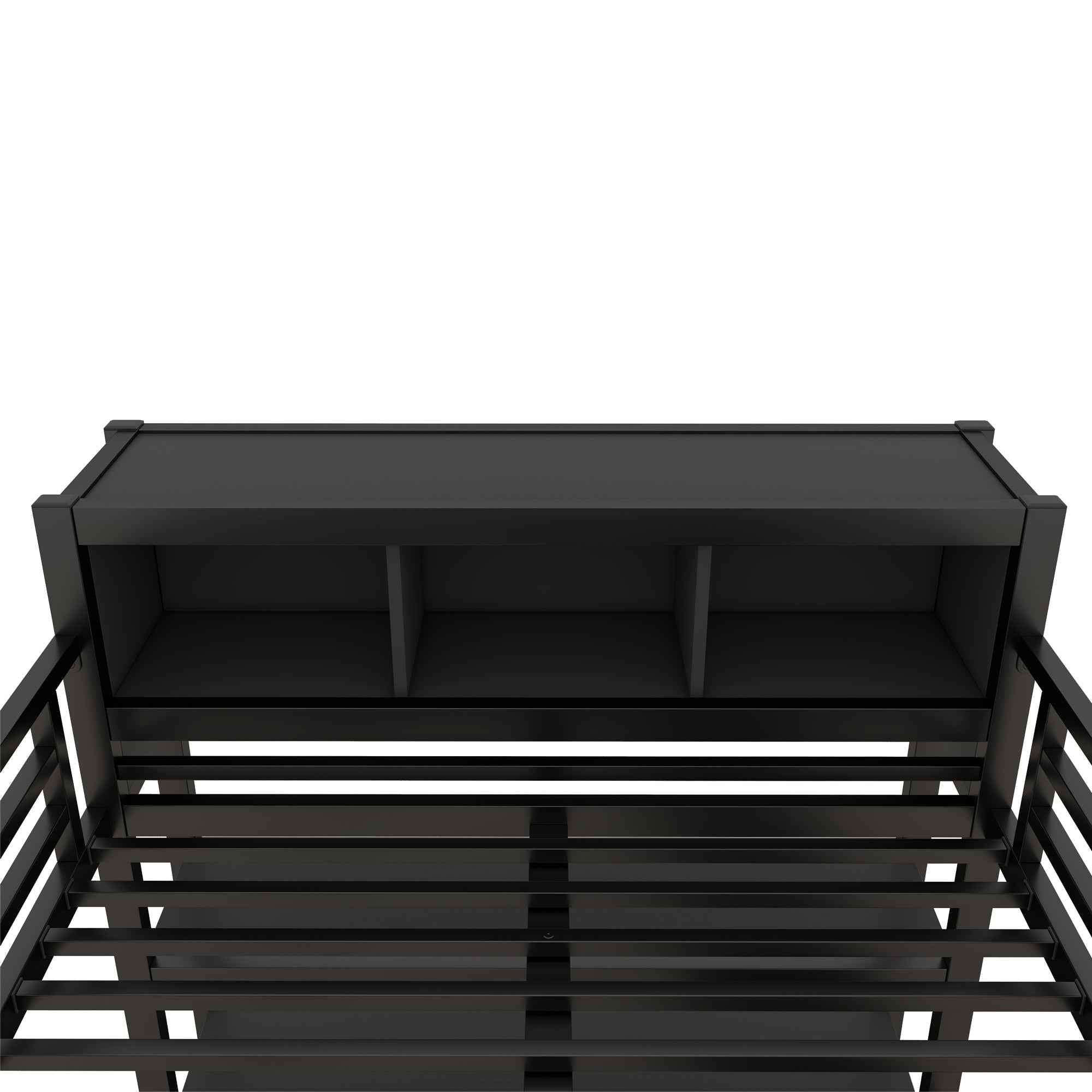 Metal Loft Bed with Wardrobe And L-shaped Desk, Full Size Loft Bed with Storage Cubes and Shelves, Heavy Duty Loft Bed for Kids Teens Adults, Black