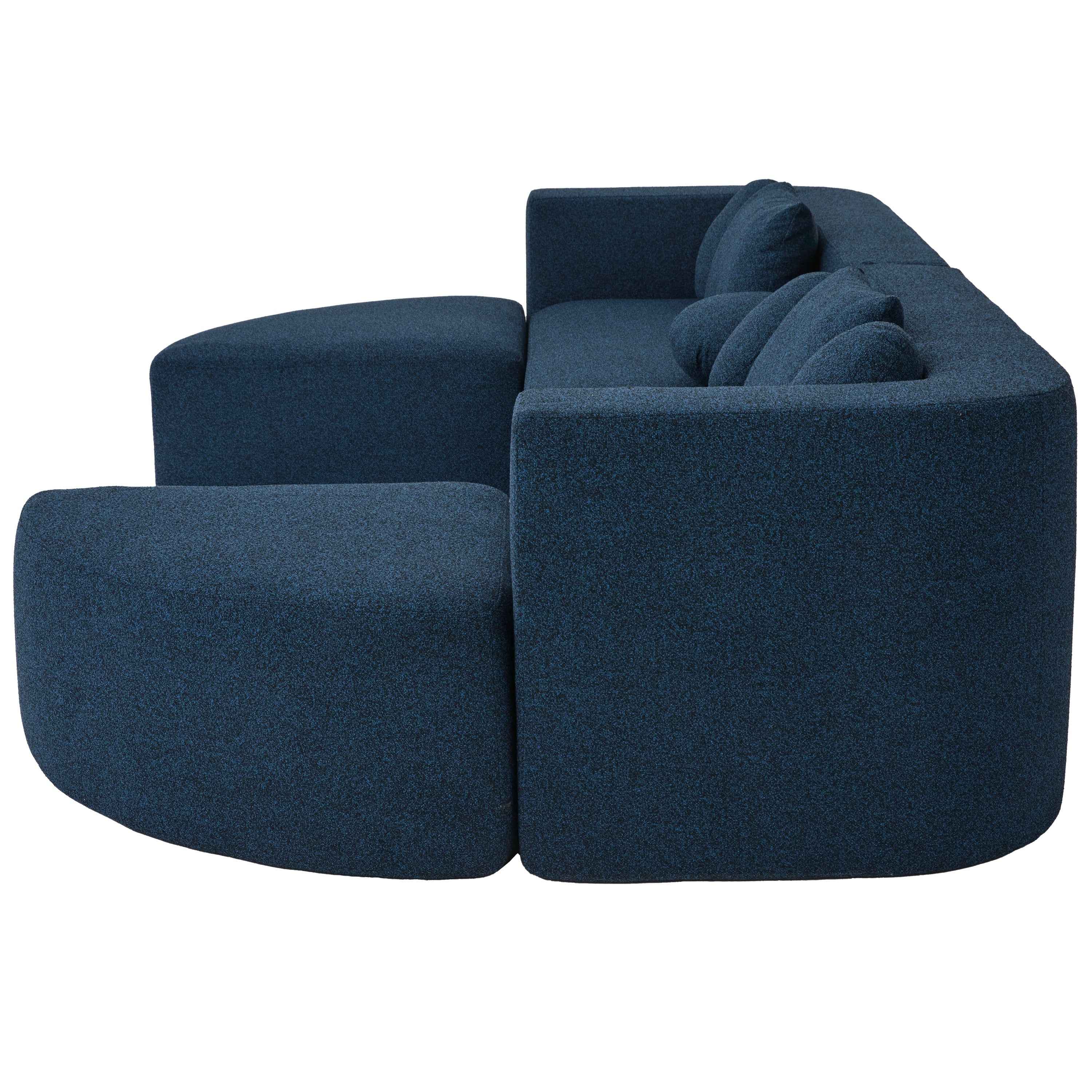 Boneless Couch Modular Sectional Sofa with Deep Seating and Curved Design in Blue Boucle, 114.9 Inches