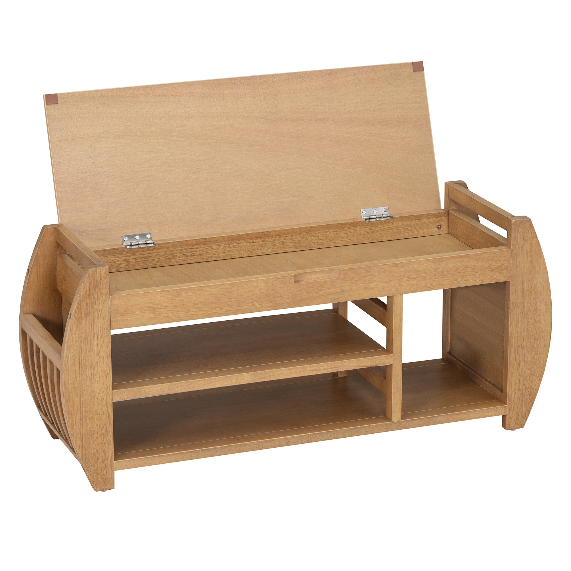 TREXM Retro Multifunctional Storage Bench with Cushion and Curved Side Panel for Entrance and Living Room (Natural)