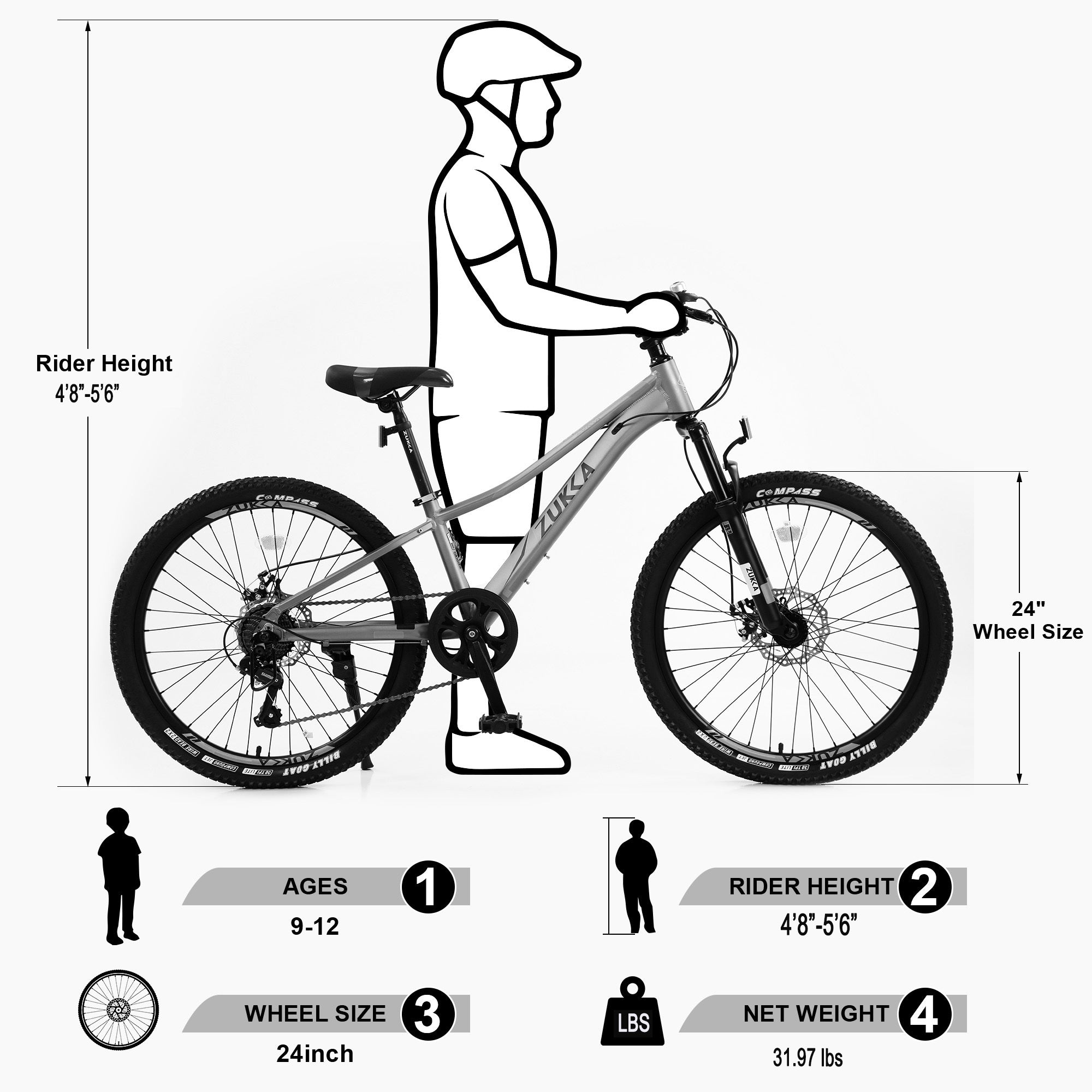 Mountain Bike for Girls and Boys  Mountain 24 inch shimano 7-Speed bike