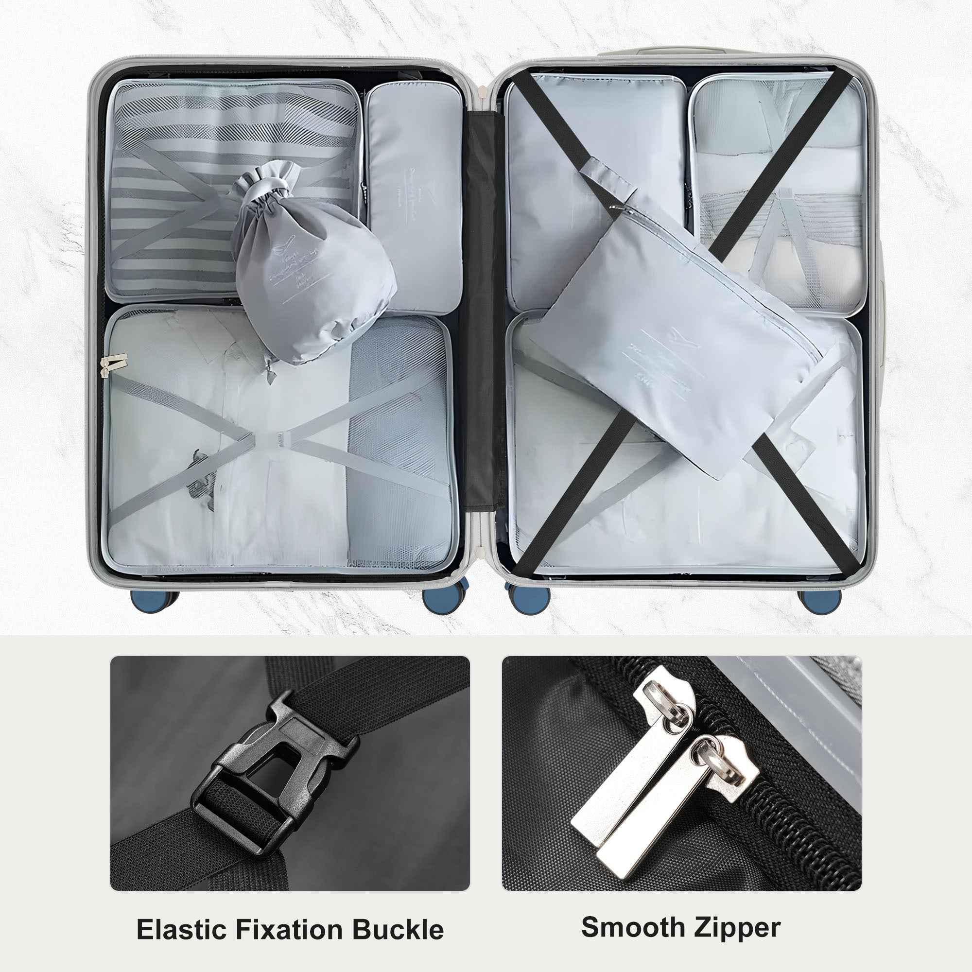 Premium ABS Travel Luggage Set , 3-Piece TSA Lock Suitcase Ensemble with 20, 24, and 28 Inch Sizes with 360° Spinner Wheels, blue